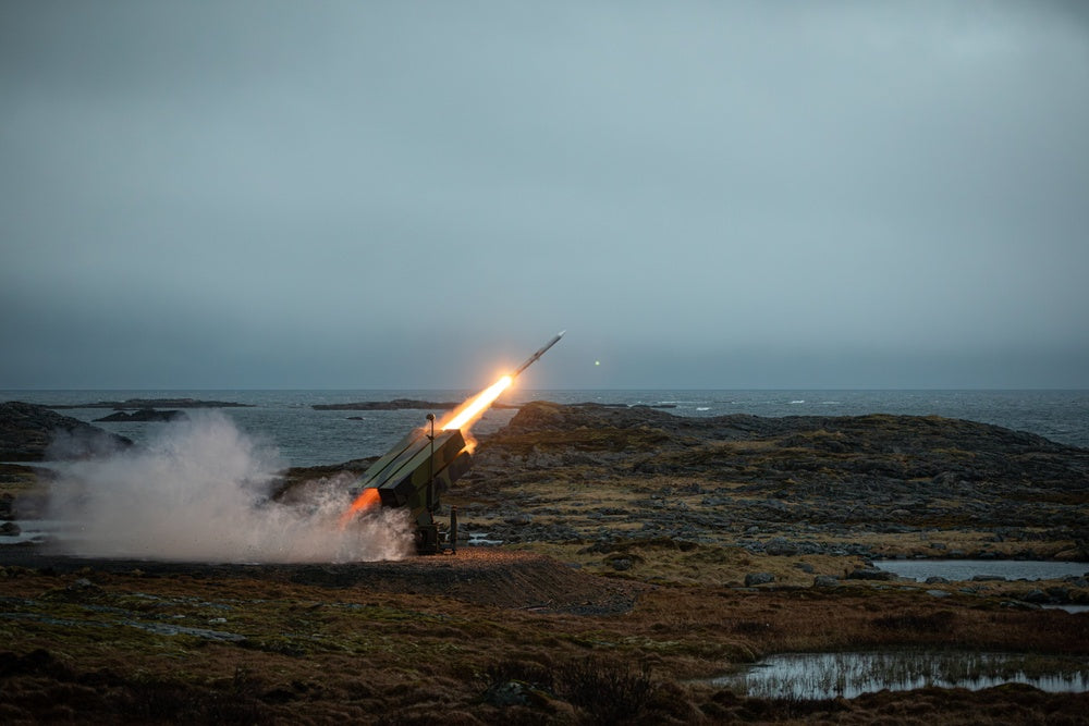The Norwegian Army fires a National Advanced Surface-to-Air Missile System (NASAMS)