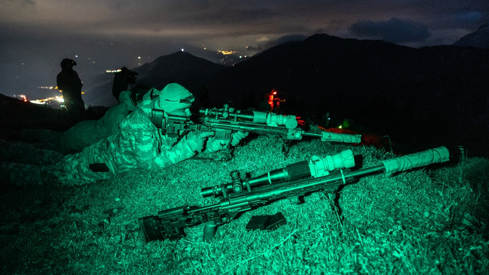 A Turkish Special Forces Sniper engages long range targets at night with a with a Remington Mk 21