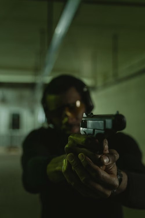Illustrative image of a man aiming a handgun at a shooting range. Army veteran James Grant is facing a $10 million civil lawsuit after shooting a man who broke into his Portland business in 2023.