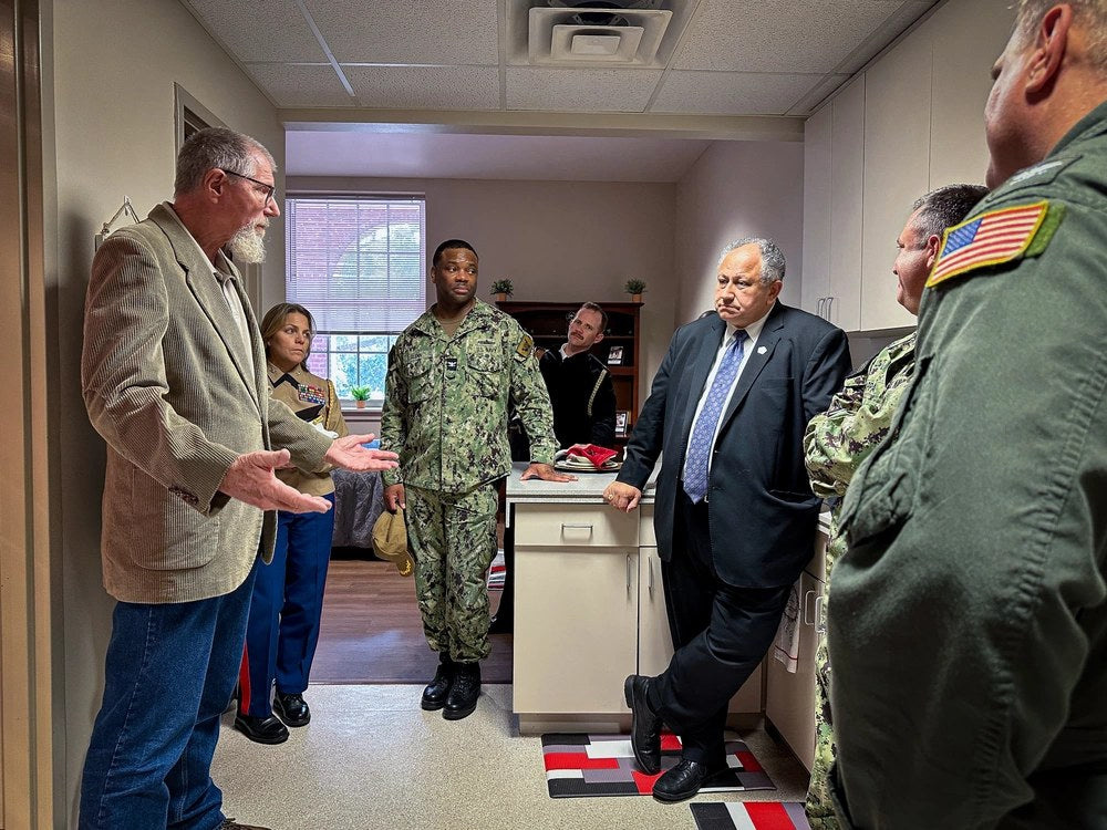 Secretary of the Navy Carlos Del Toro inspects unaccompanied housing at Naval Station Norfolk, Virginia, Nov. 9, 2023, as part of a visit focused on improving quality of life for Sailors and their families.
Credit: U.S. Navy photo by Capt. Patrick Evans