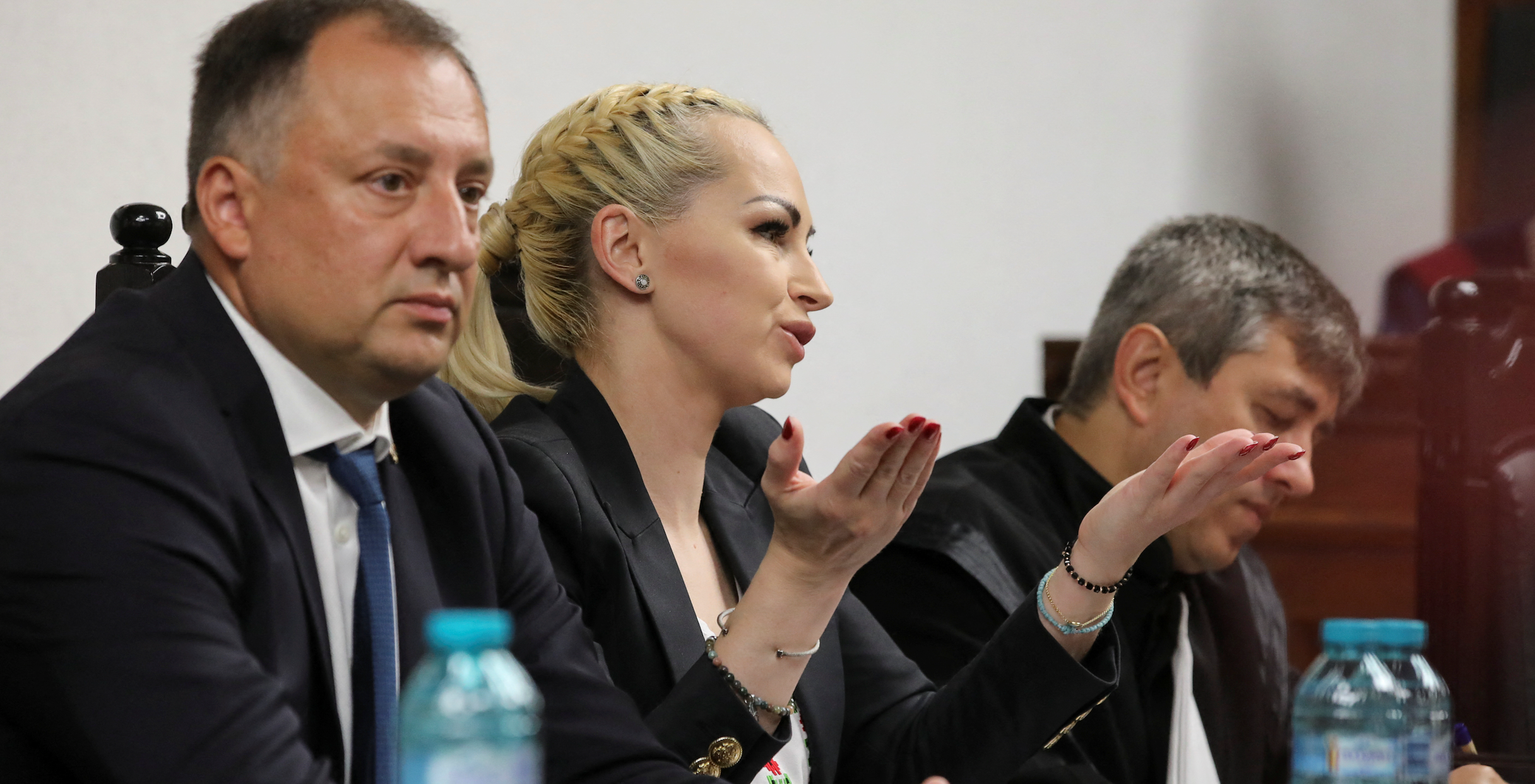Marina Tauber, leader of the opposition pro-Russian political party Shor, delivers a speech during a hearing of the Constitutional Court in Chisinau, Moldova