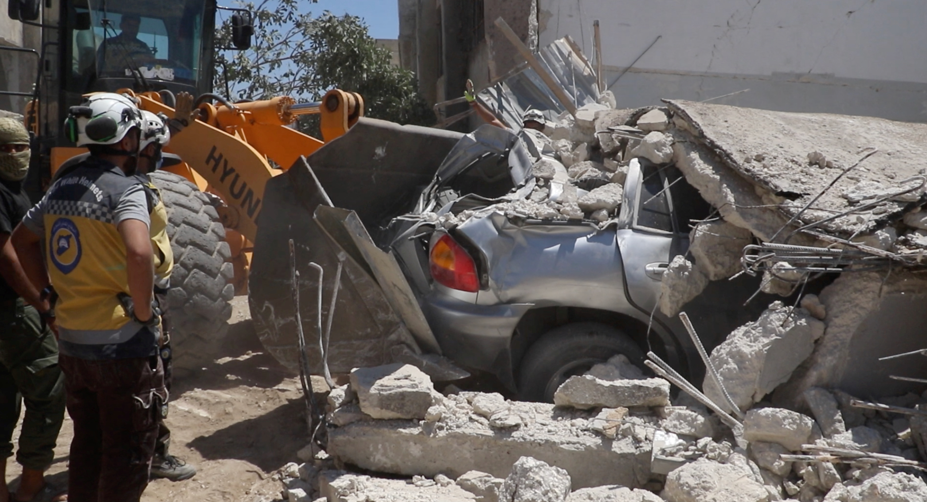 A general view of the aftermath of a Russian air strike at Jisr al-Shughour, Syria