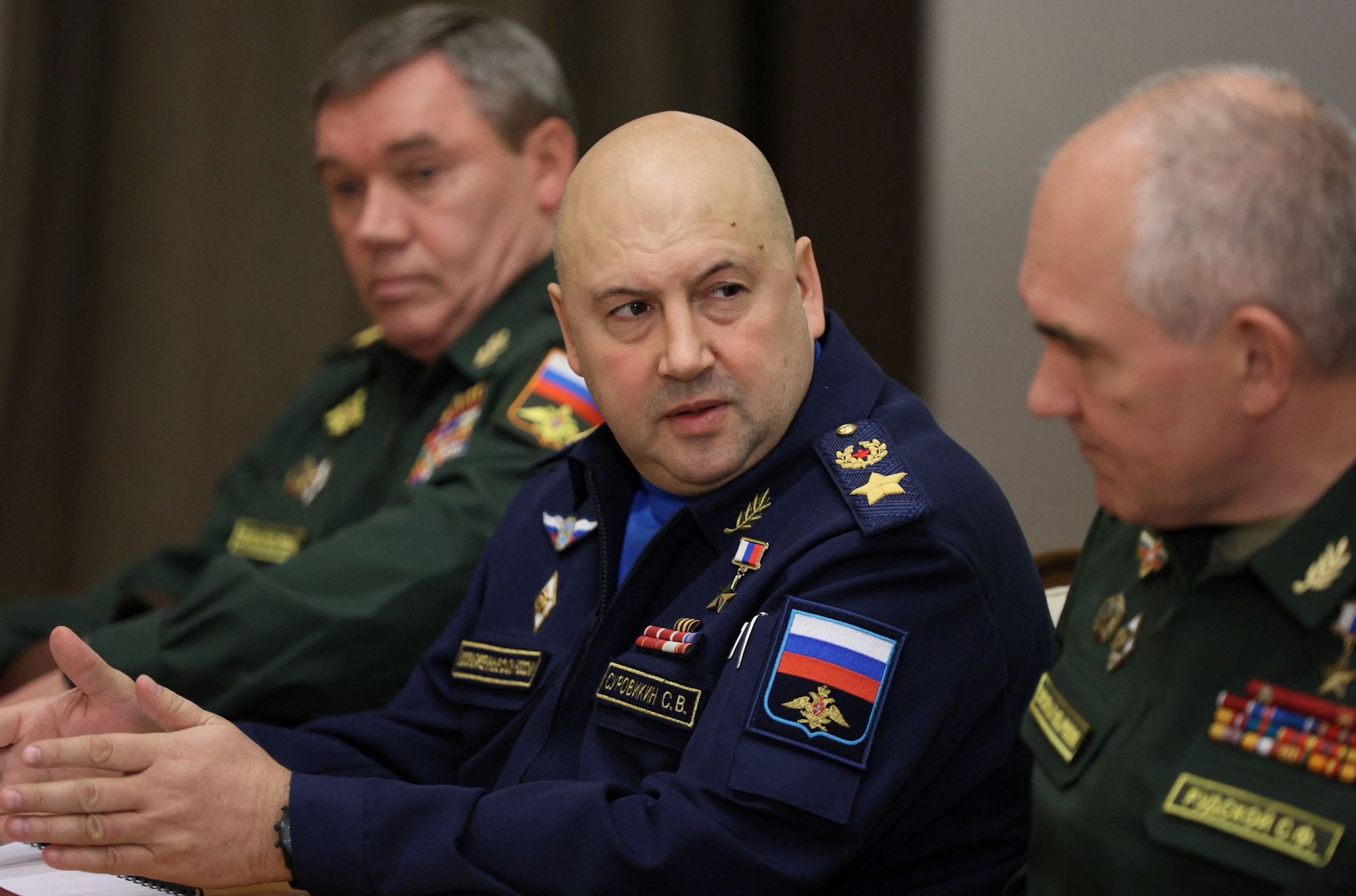 Commander of Russia's Aerospace Forces Sergei Surovikin, Chief of the General Staff of the Russian Armed Forces Valery Gerasimov