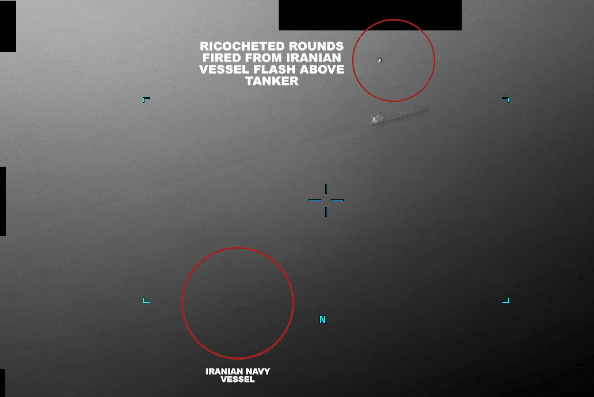 A still image obtained from a handout video which captured an Iranian naval vessel firing multiple bursts