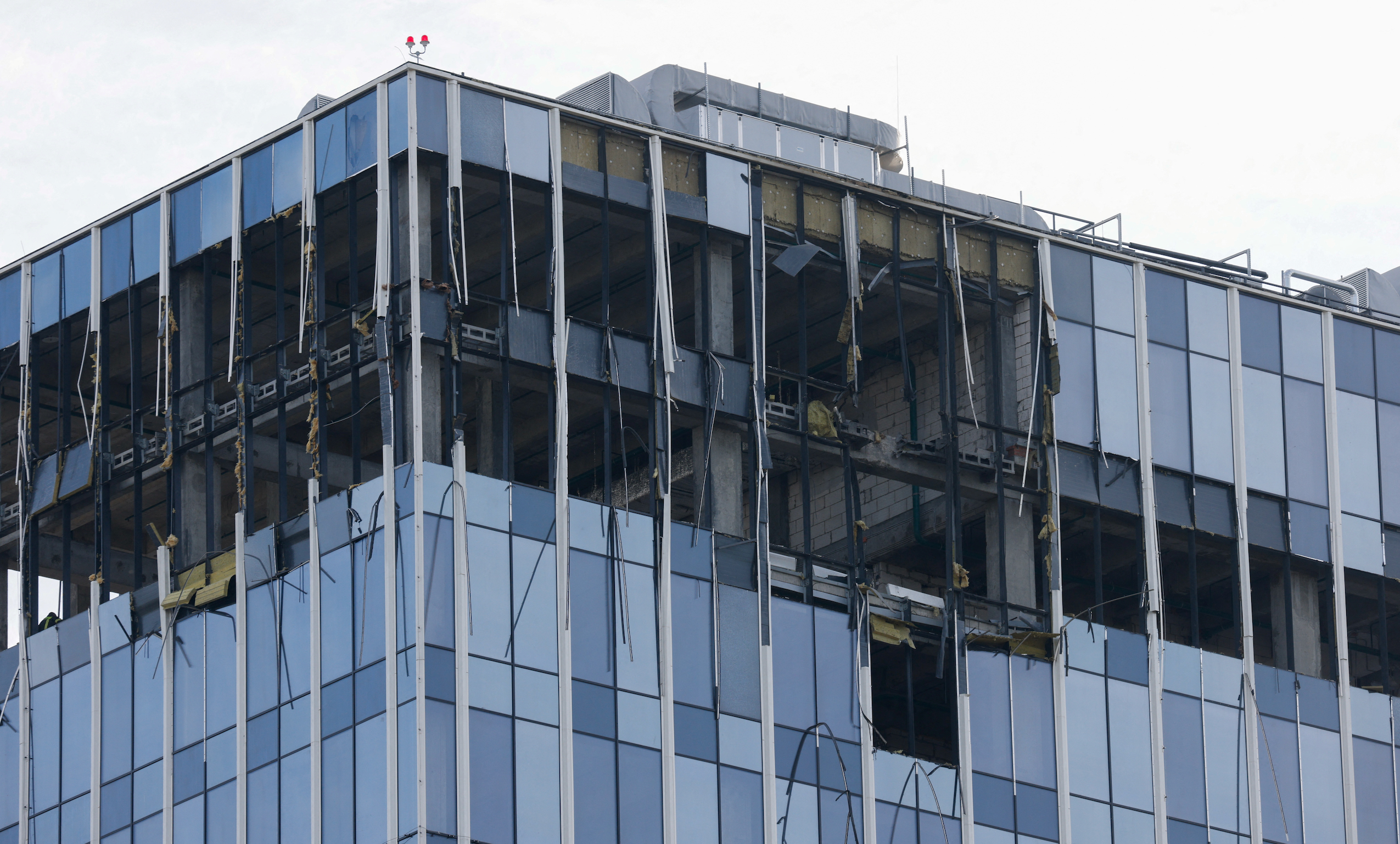A view shows a damaged building following a reported drone attack