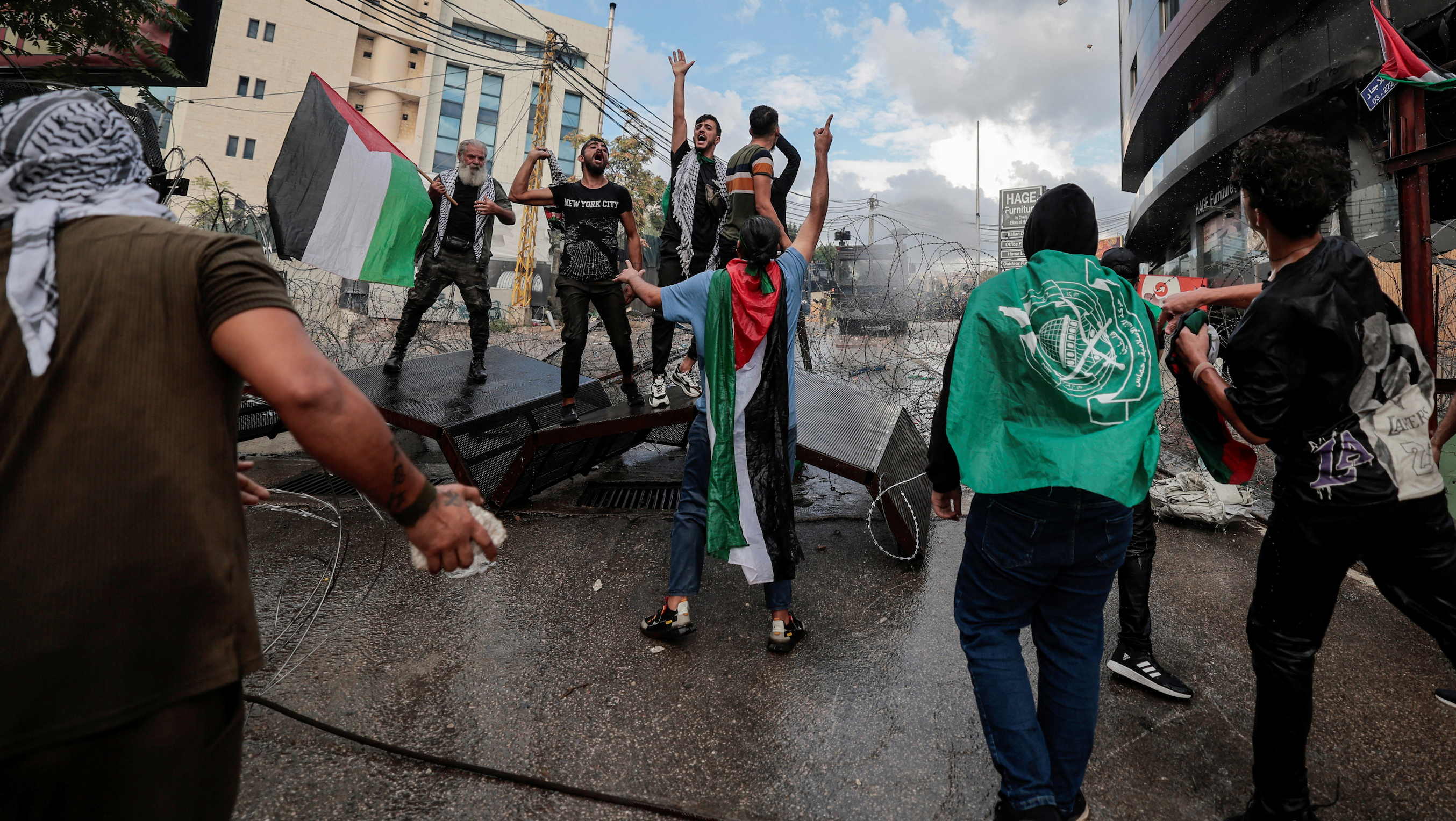 Protesters near US embassy in Beirut sprayed with water cannon, teargas