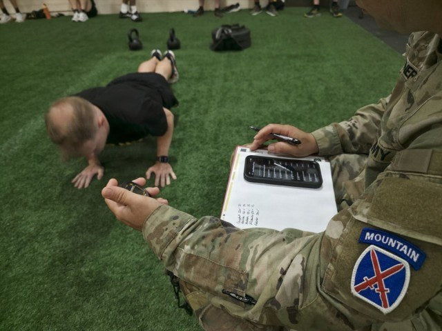 Soldiers assigned to the 10th Mountain Division conduct the Army Fitness Test while integrating the Army Digital Information System at Nash Gym on Fort Drum, New York, June 24, 2026. The platform was evaluated as part of Army efforts to modernize