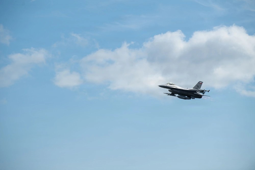 Lt. Col. Matthew Morris flies an F-16 Fighting Falcon assigned to the Texas Air National Guard’s 149th Fighter Wing during Operation Northern Cactus at Alpena Combat Readiness Training Center, Michigan, Sept. 14, 2026. (Air National Guard photo by Tech.