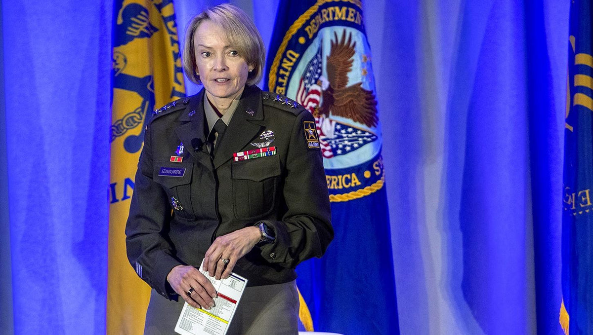 Lt. Gen. Mary K. Izaguirre, U.S. Army Surgeon General and commanding general of U.S. Army Medical Command, speaks during a military medicine event in 2026. Official Military Health System photo.