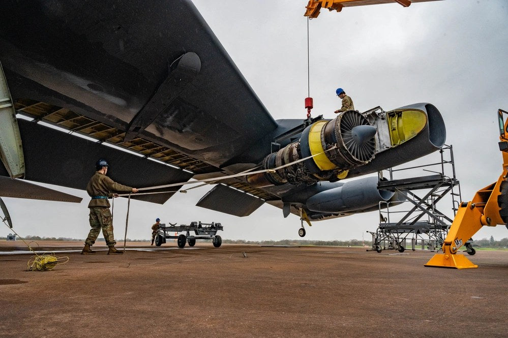 Illustrative file photo — Air Force maintainers perform engine maintenance on a B-52H Stratofortress at RAF Fairford, England, Dec. 4, 2024. Air Force leaders say the service is facing a $14 billion aircraft-parts supply gap as it works to improve fleet