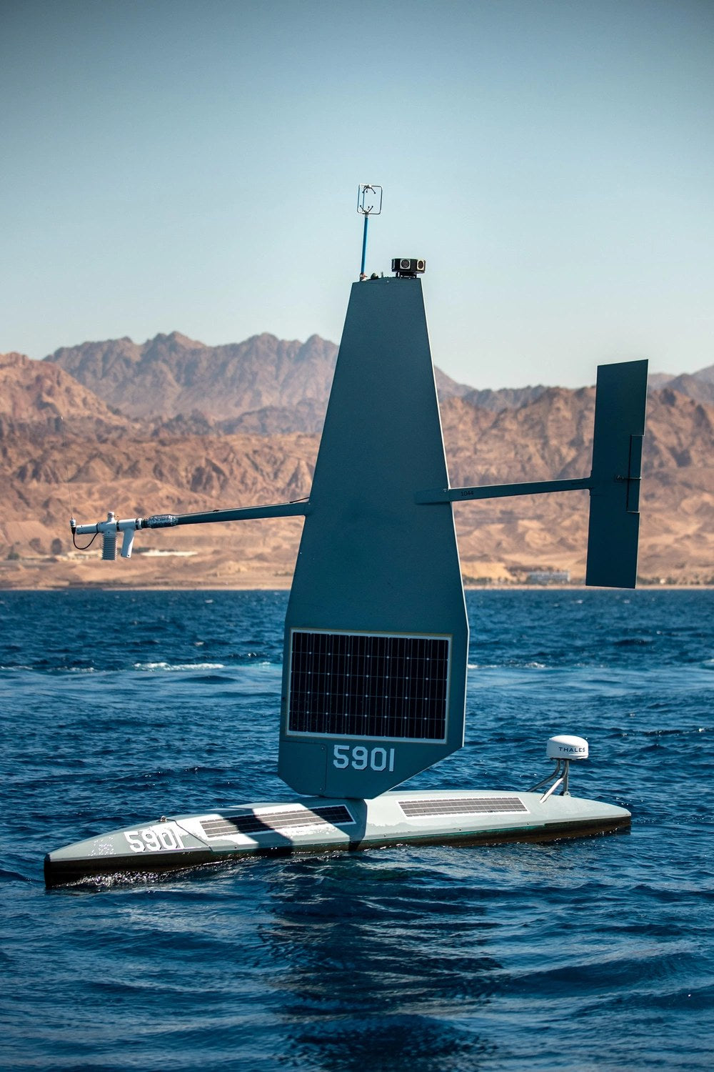 A U.S. Navy Saildrone Explorer operates in Middle Eastern waters during a 2022 maritime exercise. U.S. Central Command says Iranian small boats recently attempted to seize a Saildrone operating in the region before U.S. forces responded. (U.S. Navy photo