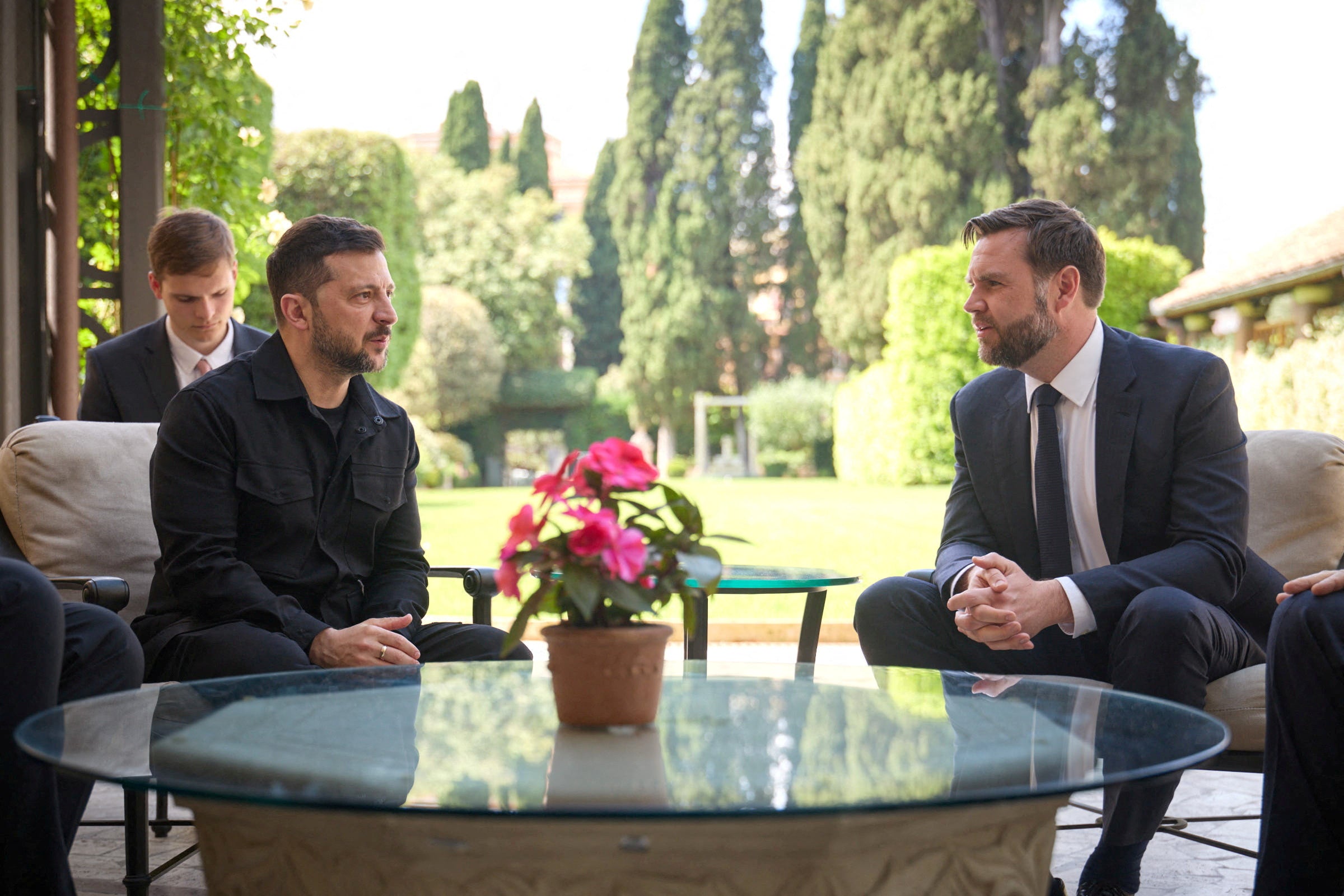 FILE PHOTO: Ukraine's President Volodymyr Zelenskiy meets U.S. Vice President JD Vance in Rome, Italy May 18, 2025. Ukrainian Presidential Press Service/Handout via REUTERS /File Photo