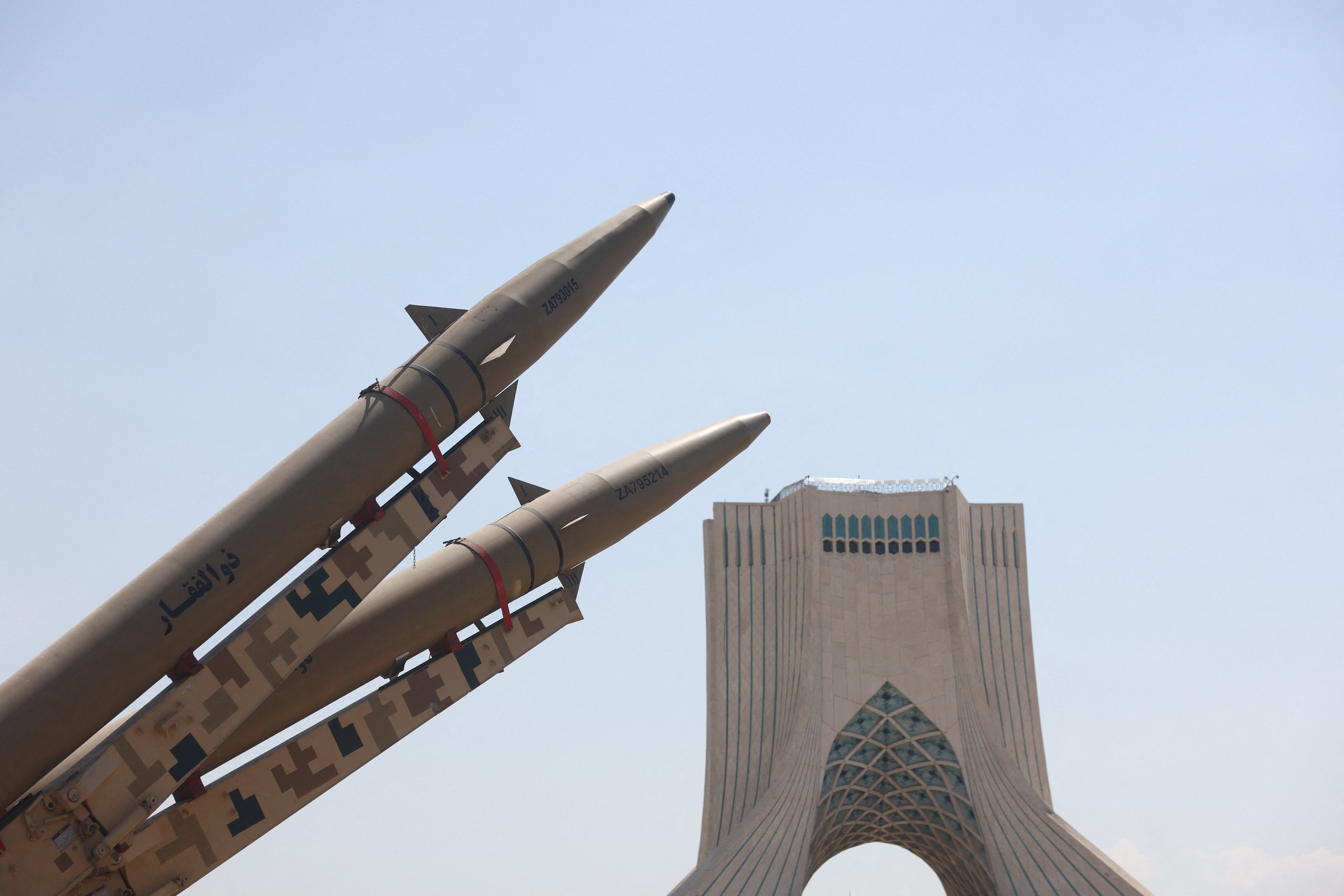 An Iranian missile system is displayed in Azadi Square in Tehran, Iran, July 30, 2026. Majid Asgaripour/WANA (West Asia News Agency) via REUTERS