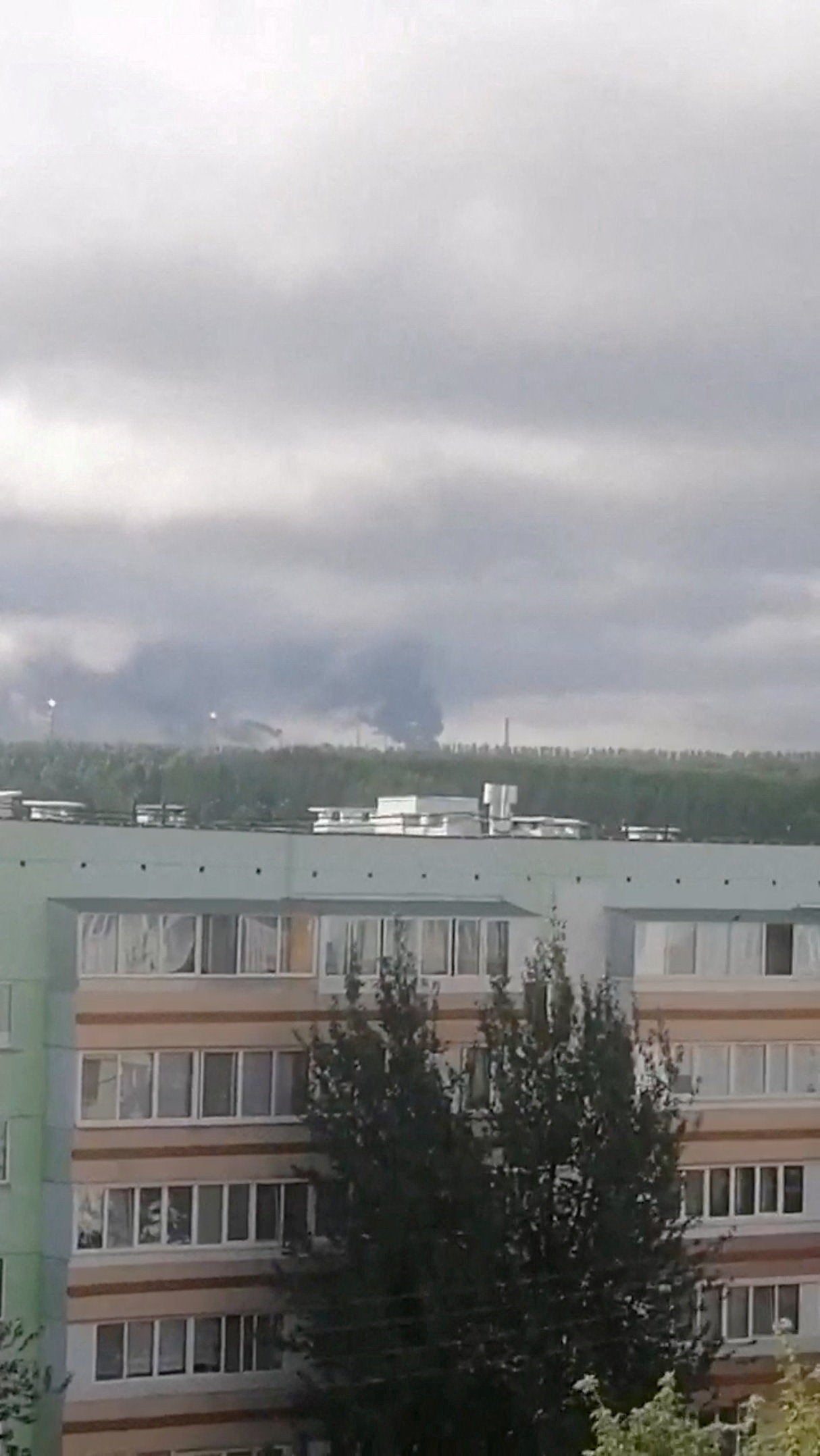 Smoke rises from an oil refinery after what authorities said was a Ukrainian drone attack, in the course of Russia-Ukraine conflict, in Nizhnekamsk, Tatarstan Region, Russia, August 10, 2026, in this still image obtained from a social media video. Social