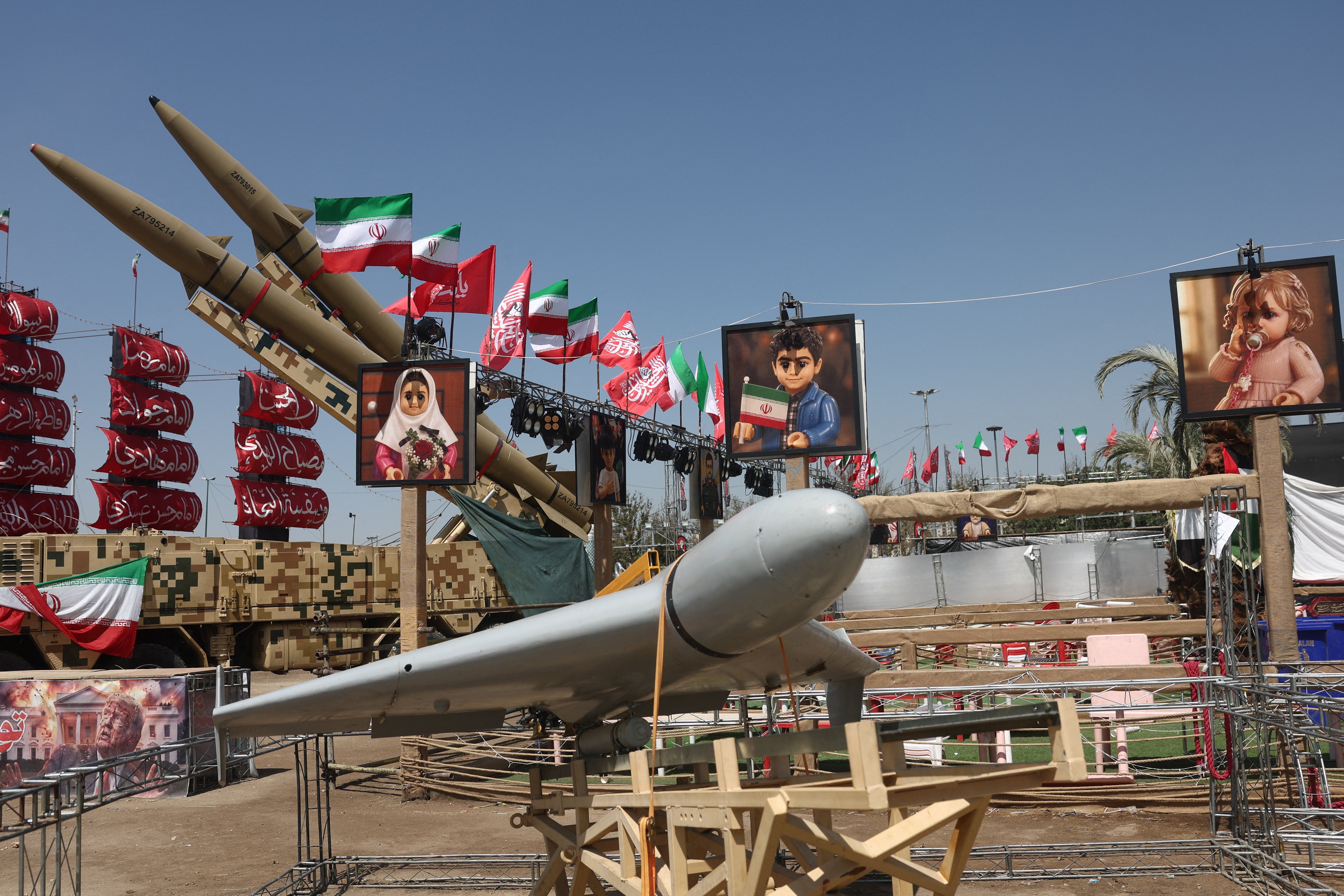 FILE PHOTO: An Iranian drone and an Iranian missile system are displayed in Azadi Square in Tehran, Iran, July 30, 2026. Majid Asgaripour/WANA (West Asia News Agency) via REUTERS/ File Photo