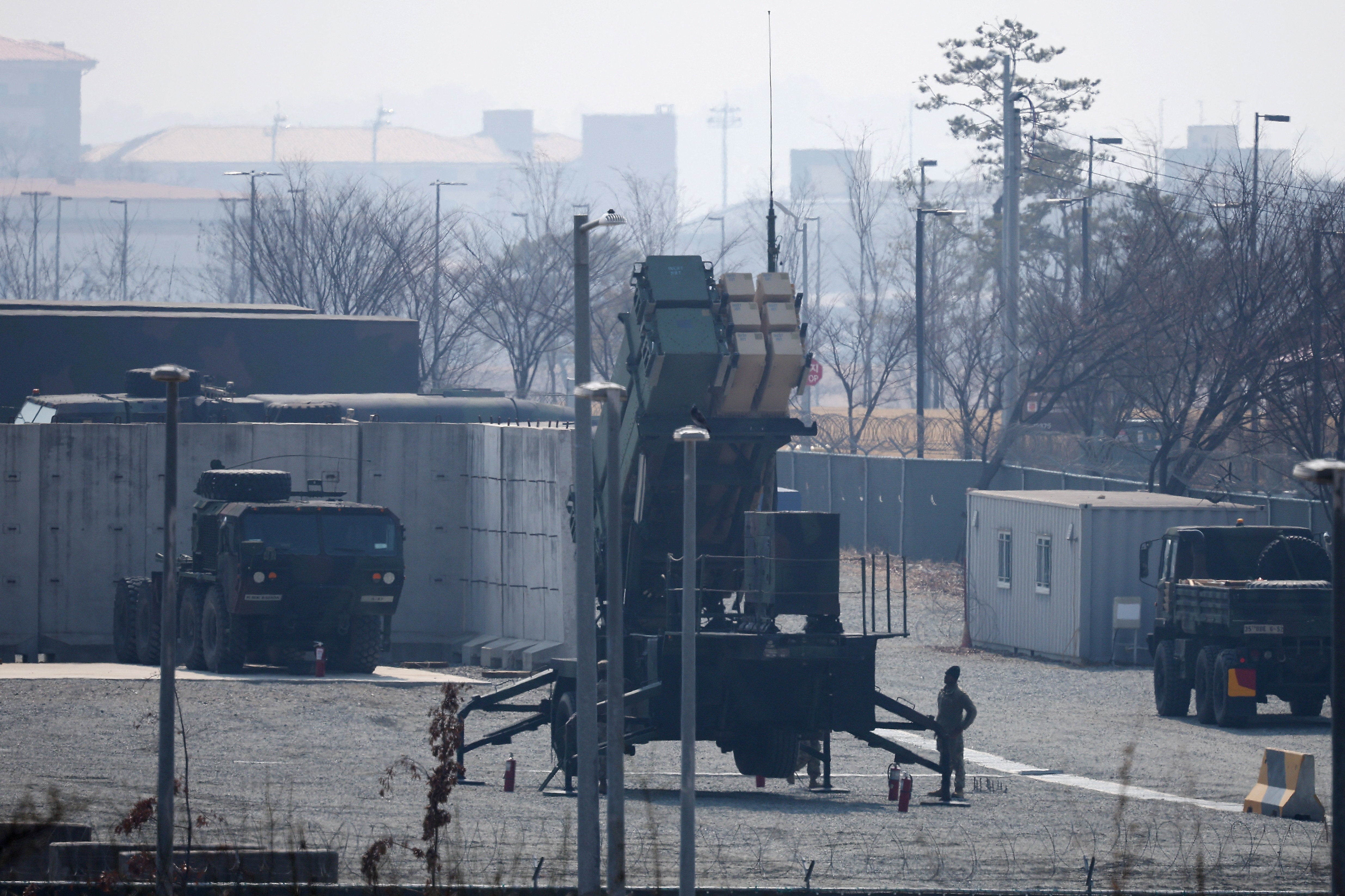 U.S. Patriot missile defense systems at a U.S army base in Pyeongtaek, South Korea, March 12, 2026. REUTERS/Kim Hong-Ji