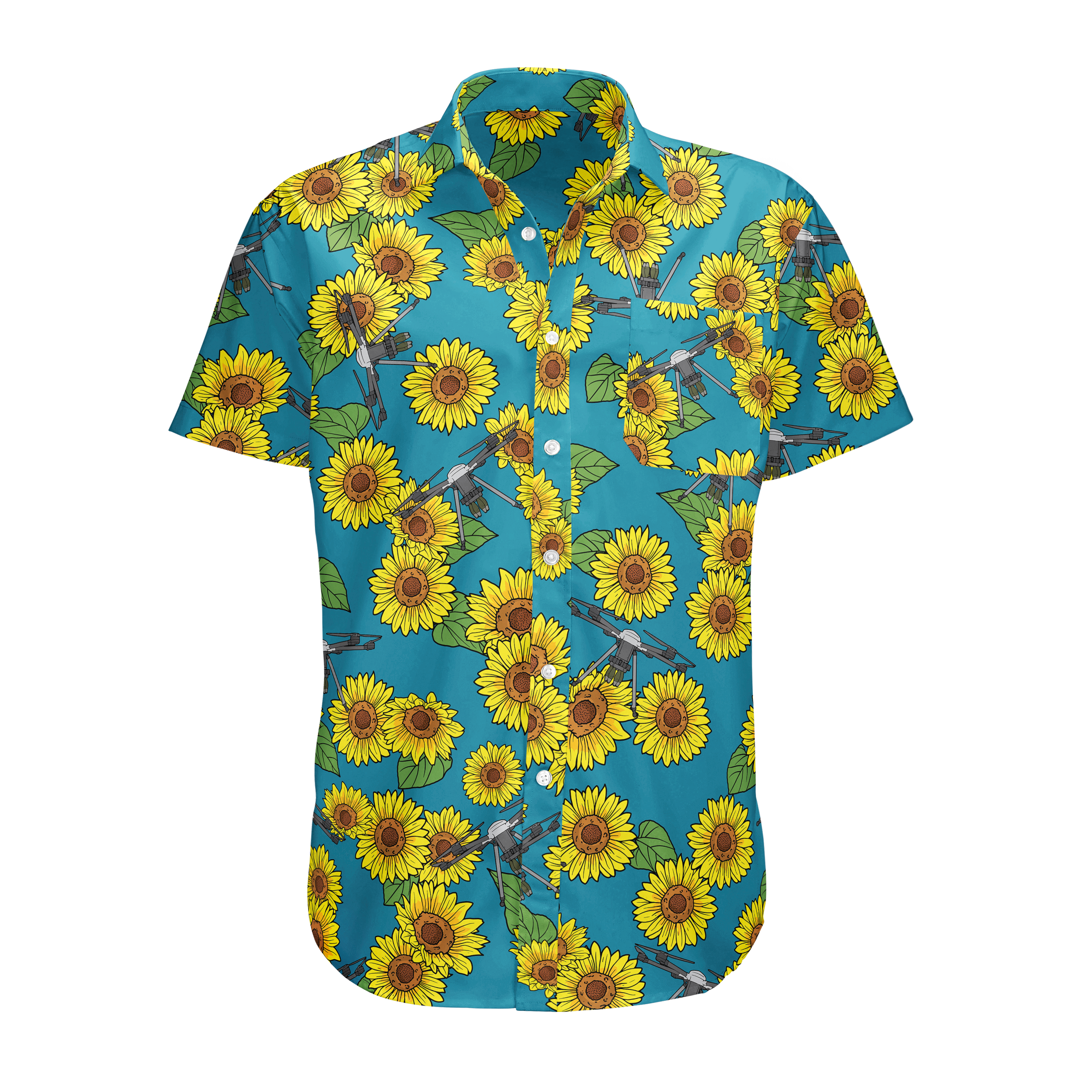 Aloha Drones & Sunflowers Button Up Shirt (PRE-ORDER)
