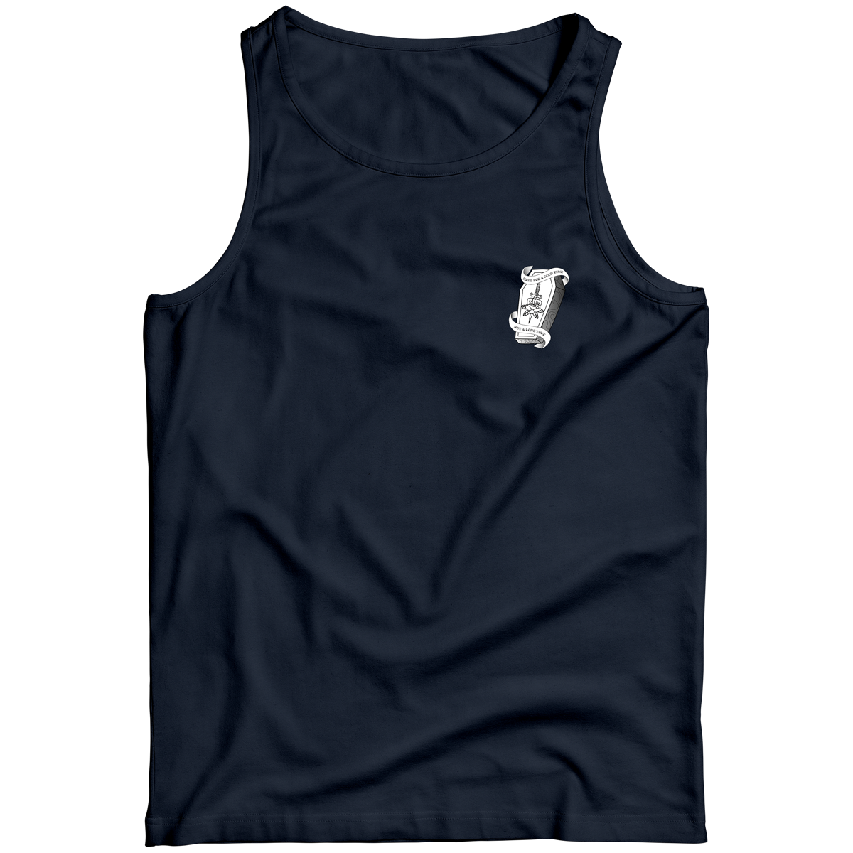 HERE FOR A GOOD TIME TANK NAVY FRONT