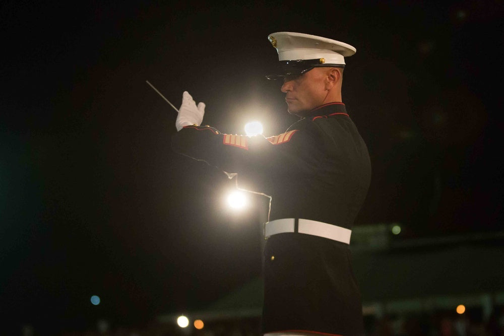 Illustrative photo: U.S. Marine Gunnery Sgt. Daniel Sullivan, conductor, U.S. Marine Corps Forces, Pacific Band, conducts the music during a military tattoo