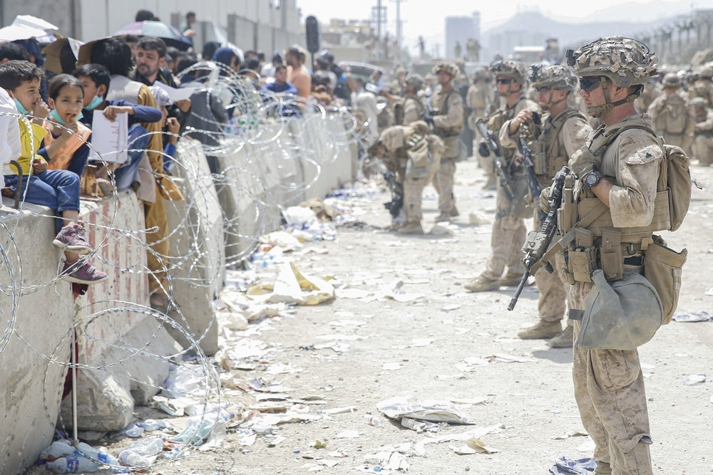 U.S. Marines are seen during the evacuation at Hamid Karzai International Airport