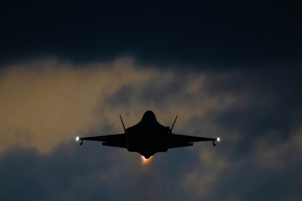 A U.S. Air Force F-35A Lightning II from the 33rd Fighter Wing takes off during night flying operations at Eglin Air Force Base