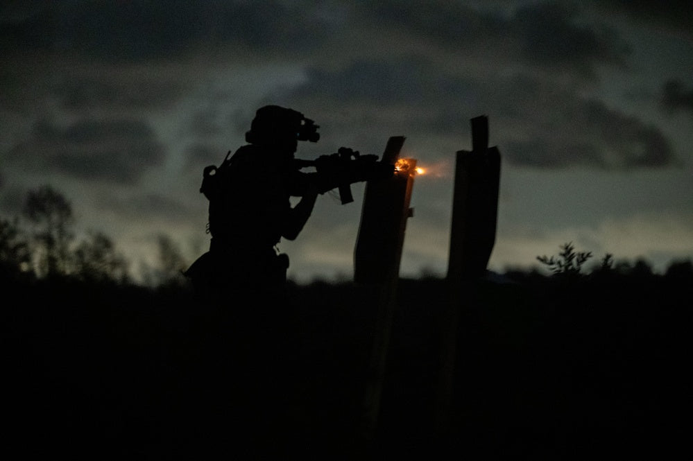 A Czech special operations forces (SOF) member fires a rifle during a joint exercise with U.S. troops