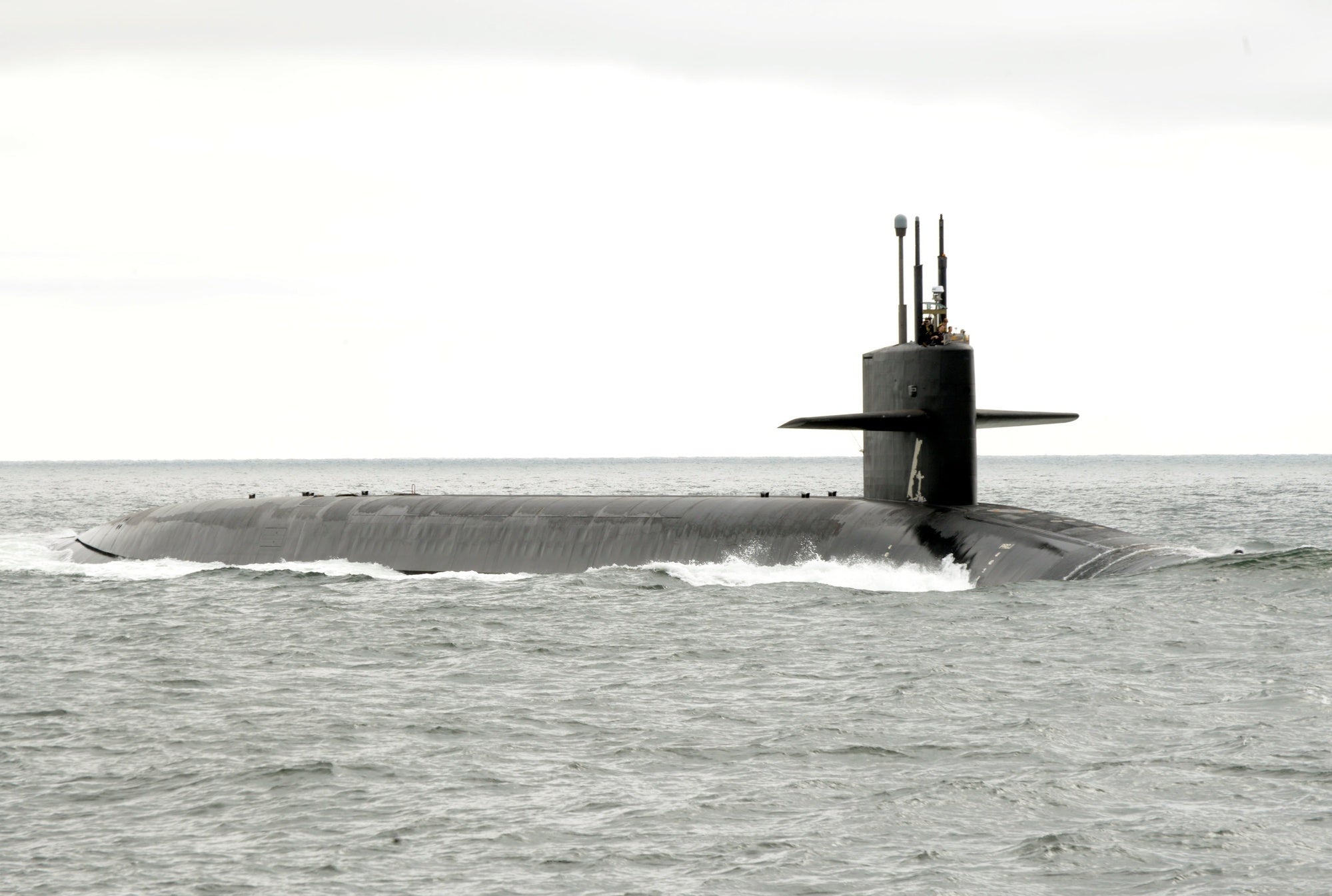The Ohio-class ballistic-missile submarine USS Rhode Island (SSBN 740) returns to its homeport at Naval Submarine Base Kings Bay, Georgia,