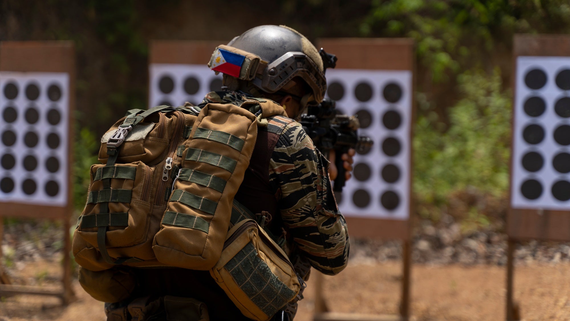 A member of the Philippine Navy Special Operations Group participates in a live-fire range during Balikitan 22 at El Nido, Palawan, Philippines
