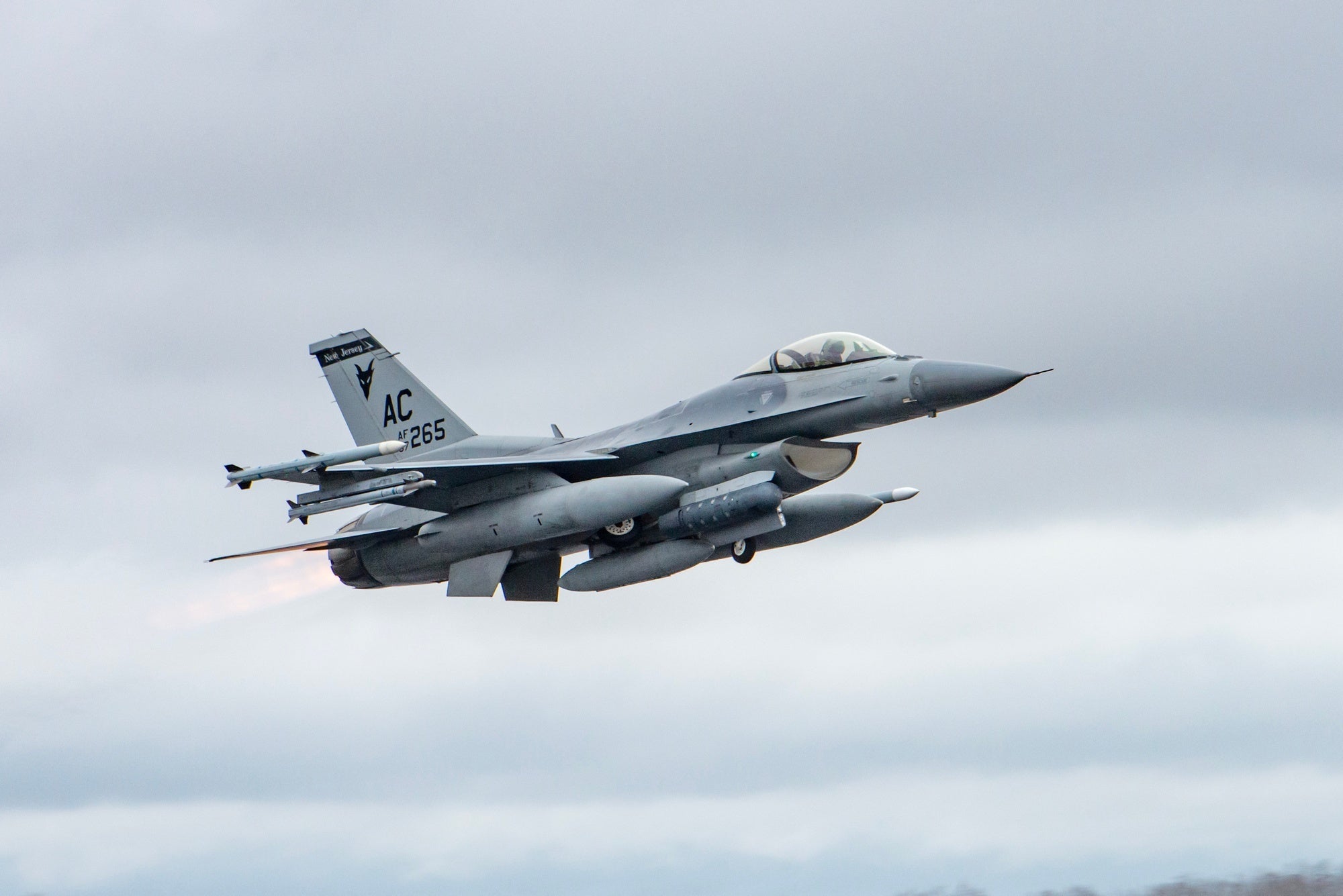 A U.S. Air Force F-16C Fighting Falcon takes off from the 177th Fighter Wing at the Atlantic City Air National Guard Base, New Jersey