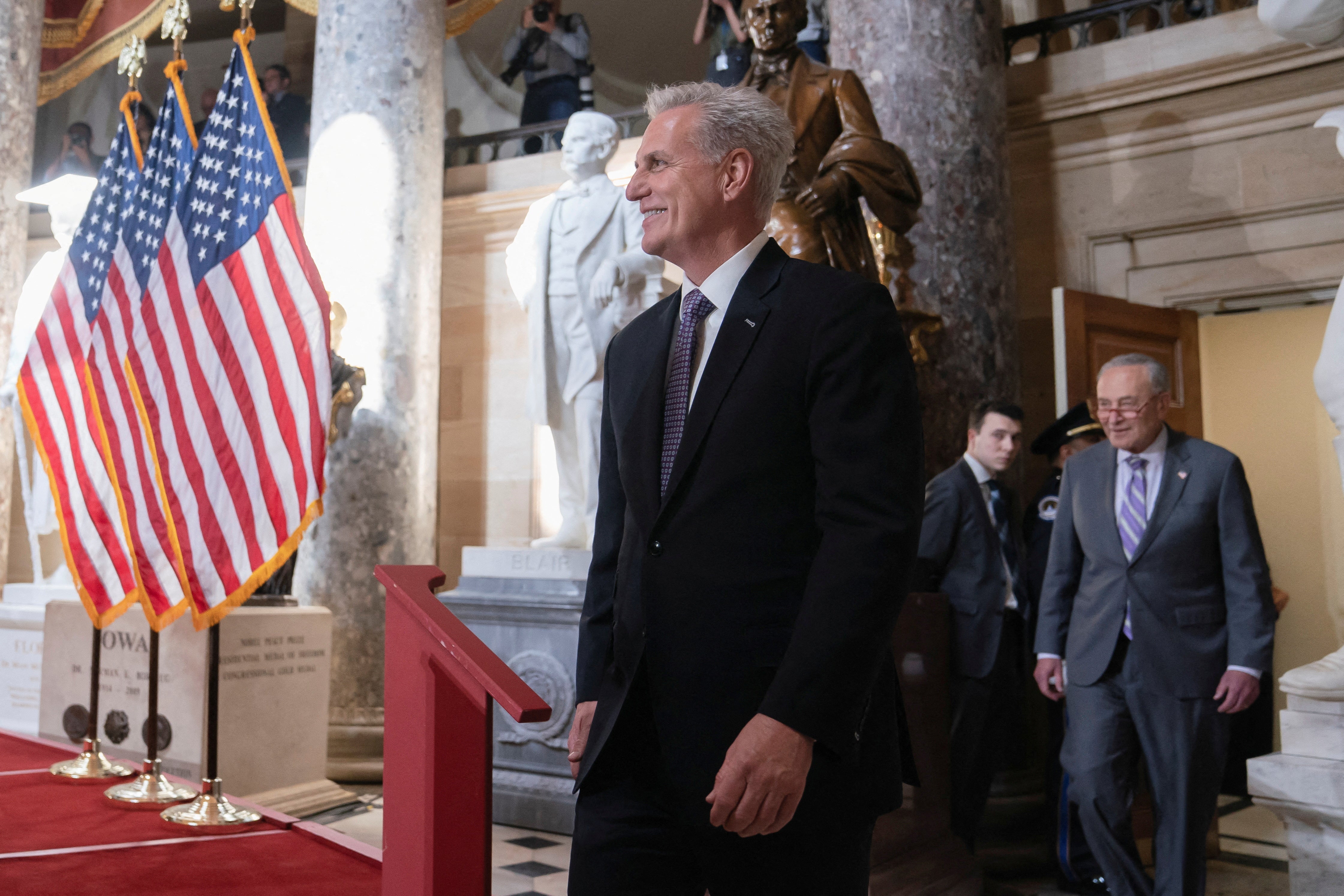 peaker of the House Kevin McCarthy (R-CA) arrives for a portrait unveiling ceremony for former Speaker of the House Paul Ryan on Capitol Hill in Washington, U.S