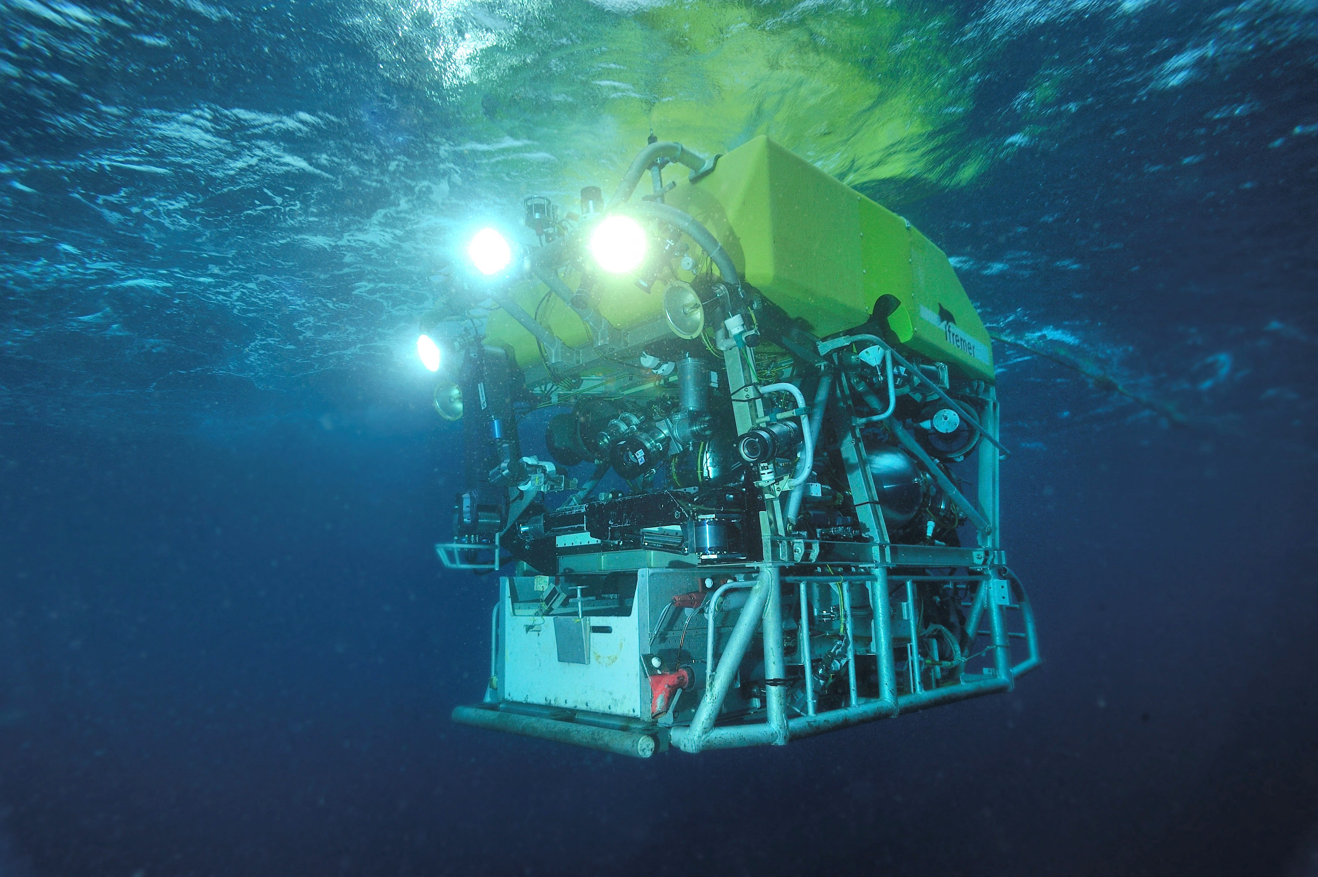 A view shows the ROV (Remotely Operated underwater Vehicle) Victor 6000