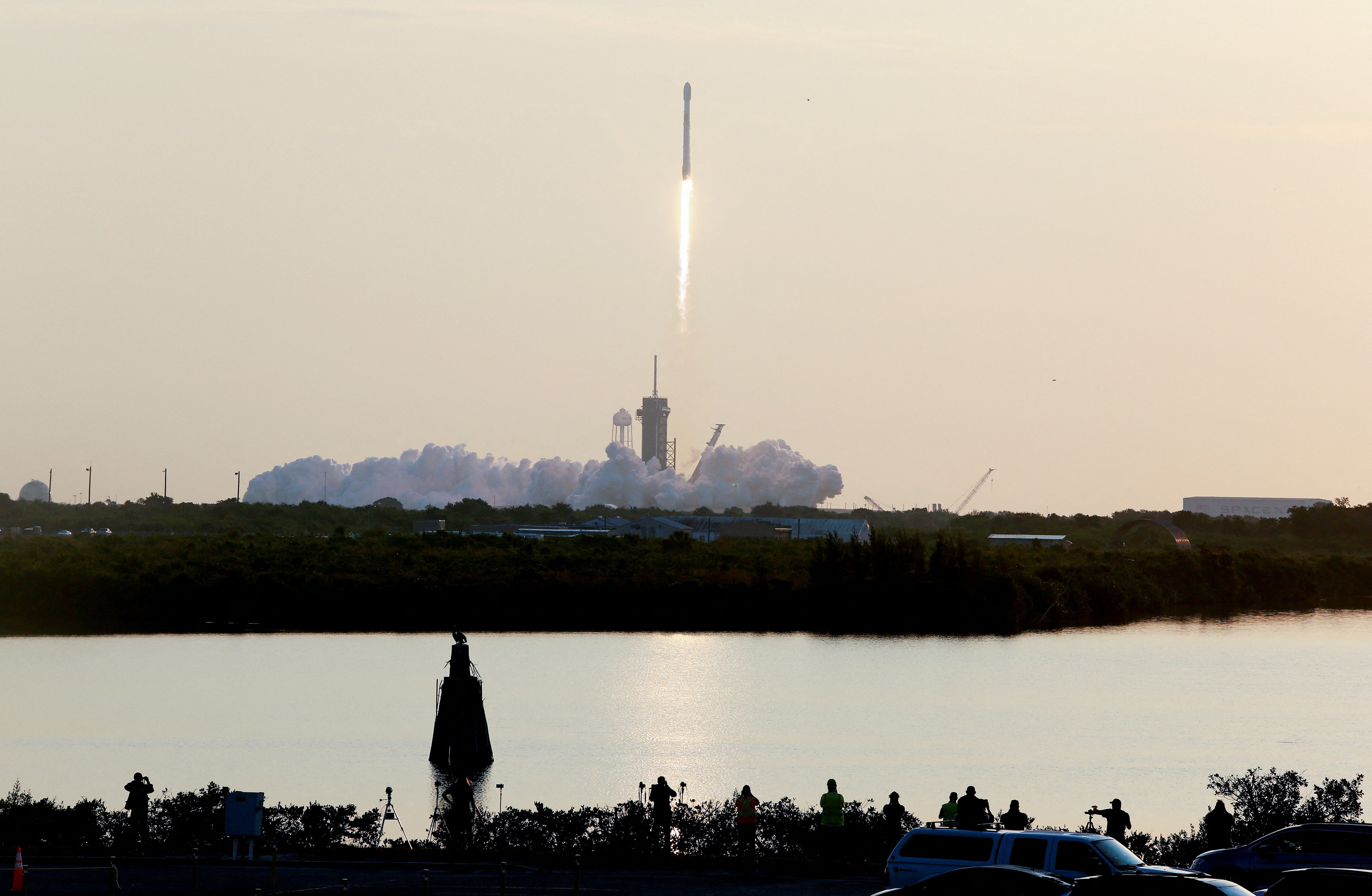 A SpaceX Falcon 9 rocket lifts off carrying 53 Starlink internet satellites, from the Kennedy Space Center in Cape Canaveral, Florida