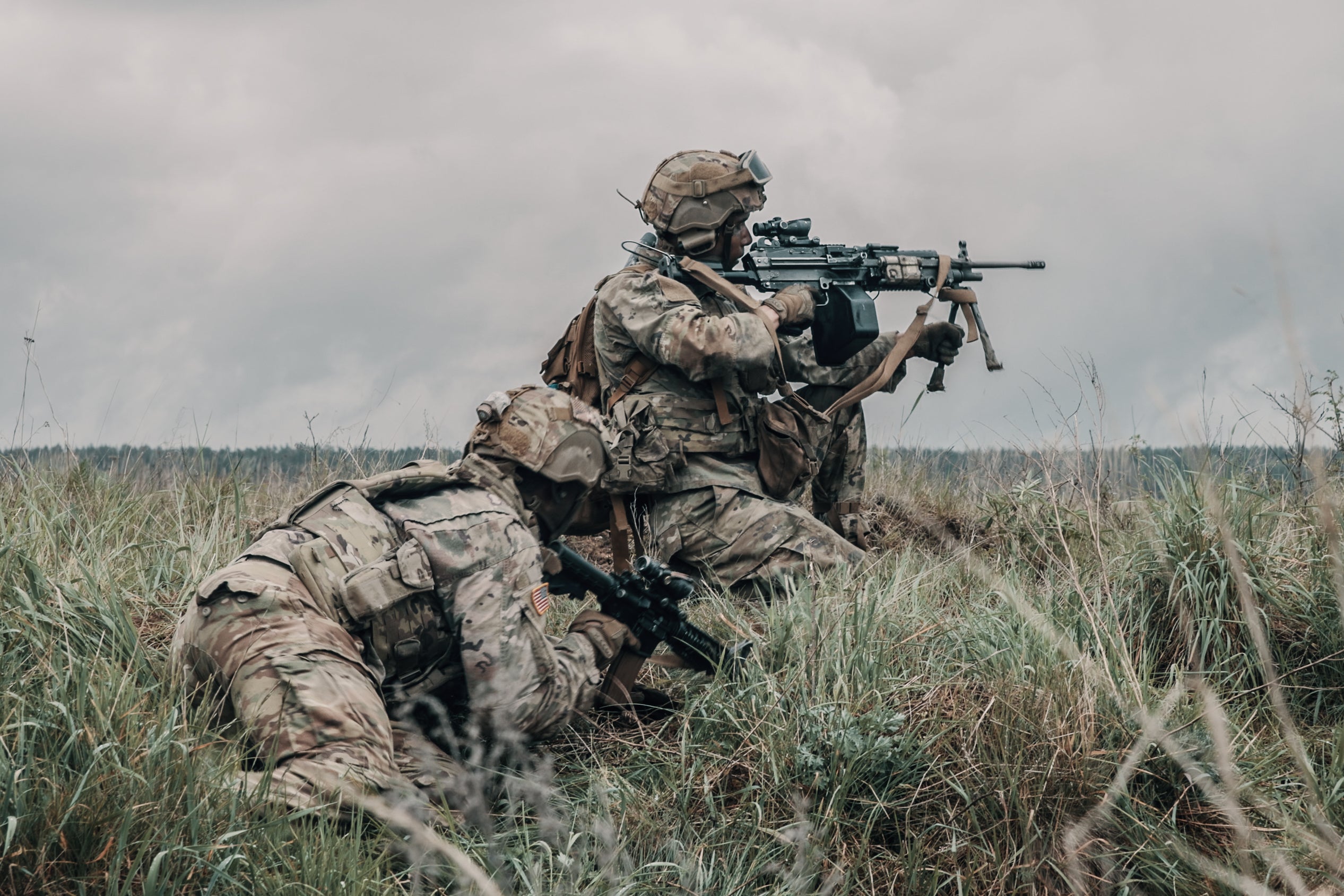 Soldiers with the US Army’s 2nd Cavalry Regiment participate in a live-fire drill during Exercise Griffin Shock in Bemowo Piskie, Poland.