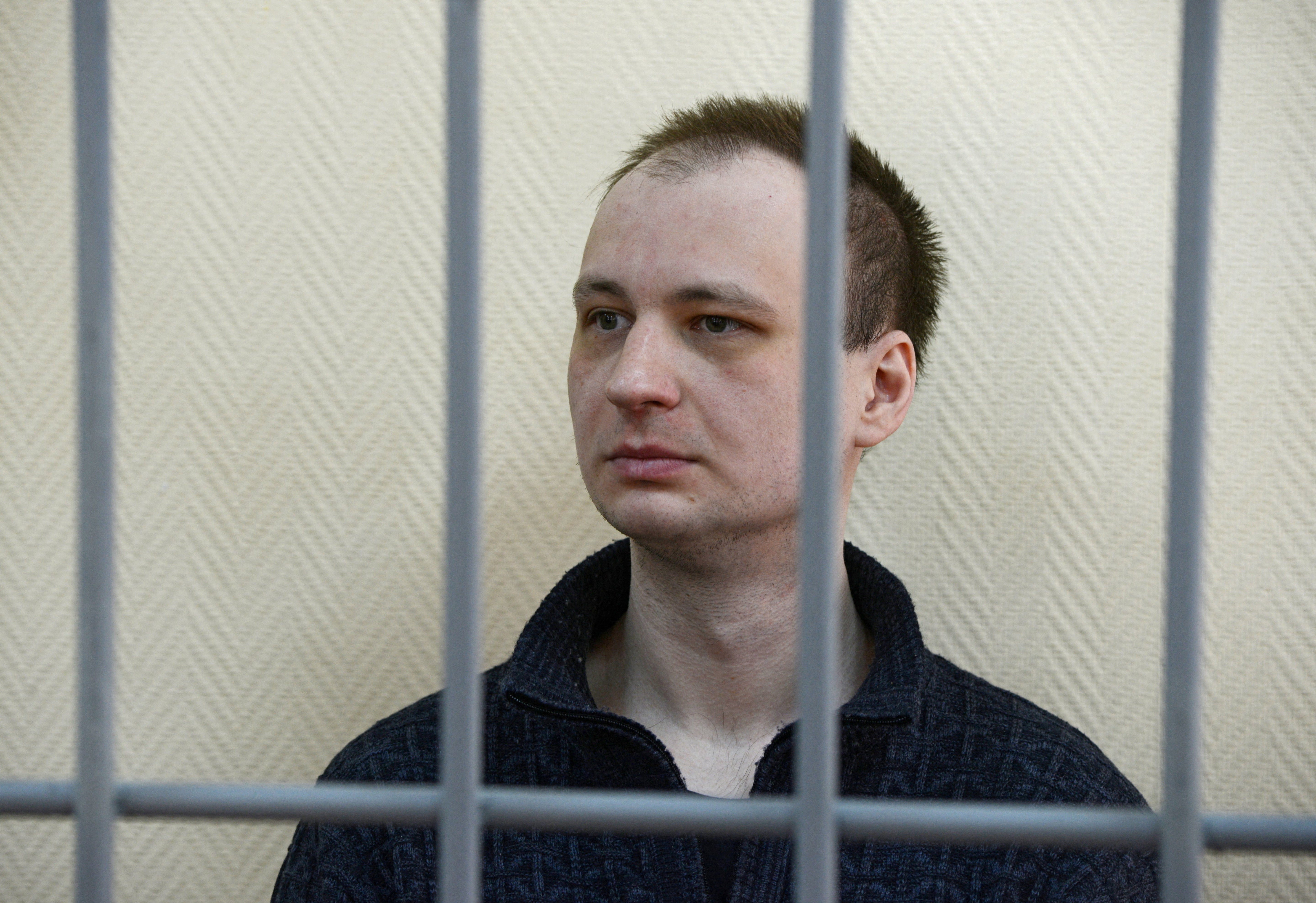 FILE PHOTO: Former U.S. Marine Robert Gilman, who serves a prison sentence for assaulting a Russian police officer in 2022, attends a court hearing in Voronezh, Russia April 6, 2026. REUTERS/Vladimir Lavrov/File Photo