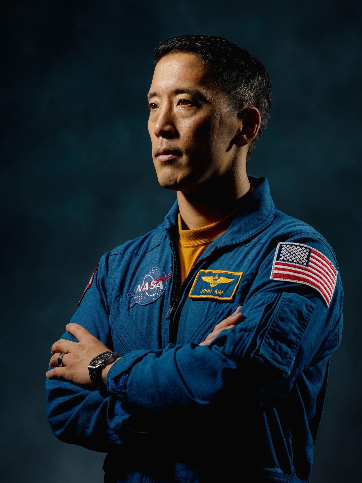 U.S. Navy Lt. Cmdr. Jonny Kim poses for an official NASA portrait at Johnson Space Center in Houston. NASA announced Aug. 27, 2026, that Kim is leaving the agency and returning to active-duty Navy service. (NASA/Josh Valcarcel)