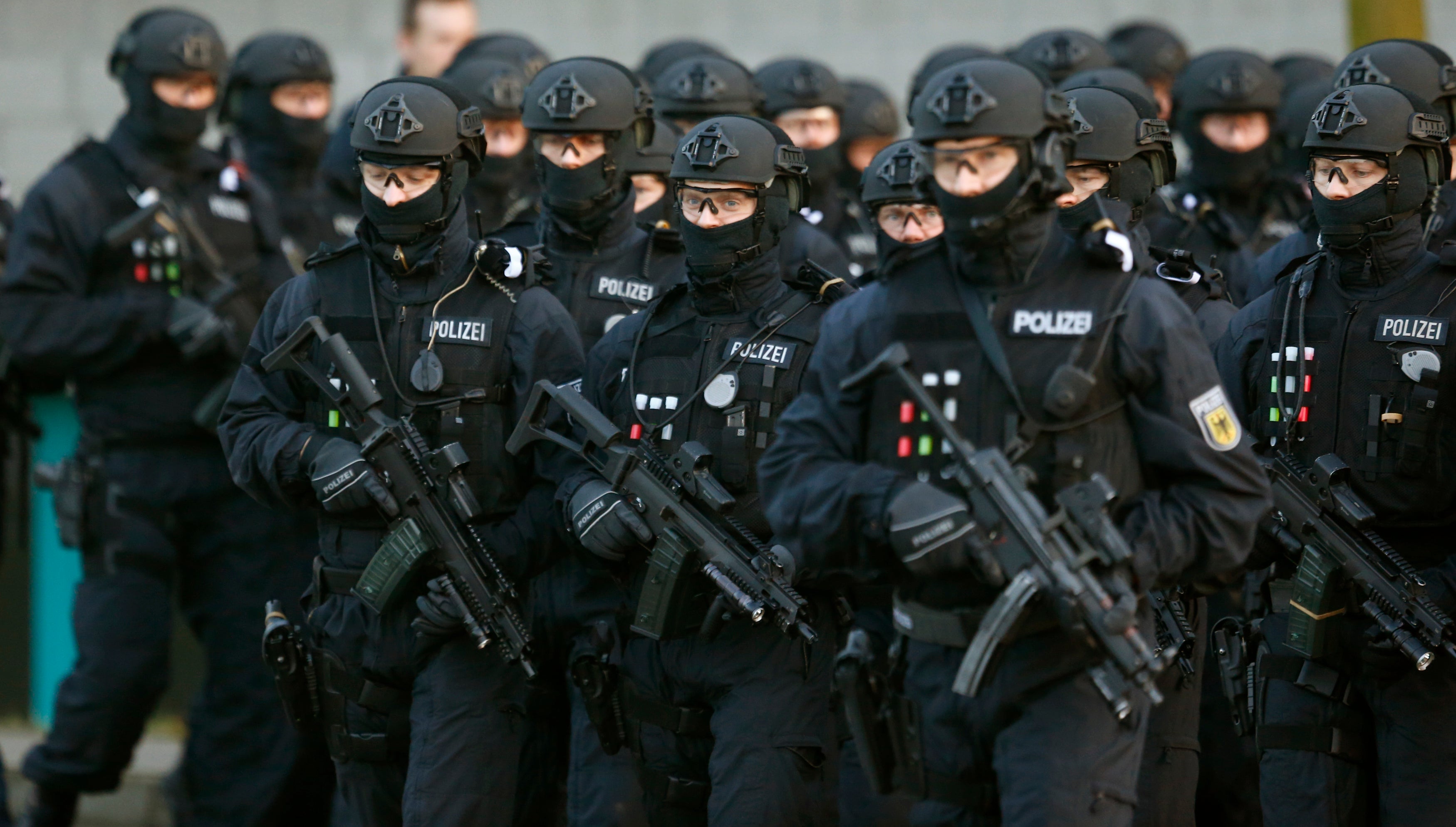 German federal police are seen during a presentation of the counterterrorism unit near Berlin, Dec. 16, 2015