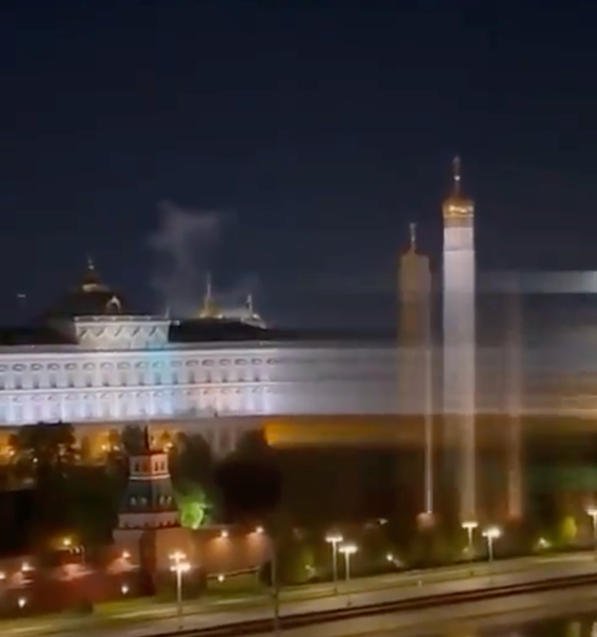 Screenshot of smoke rising from the Kremlin