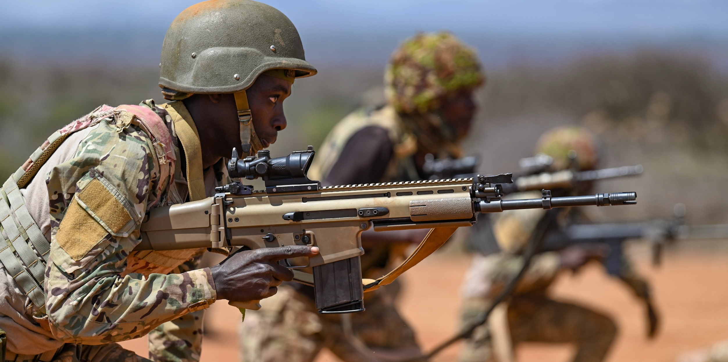 Members of the Kenyan Army are seen training a Joint Combined Exchange Training (JCET) with U.S. Marines in Isiolo, Kenya