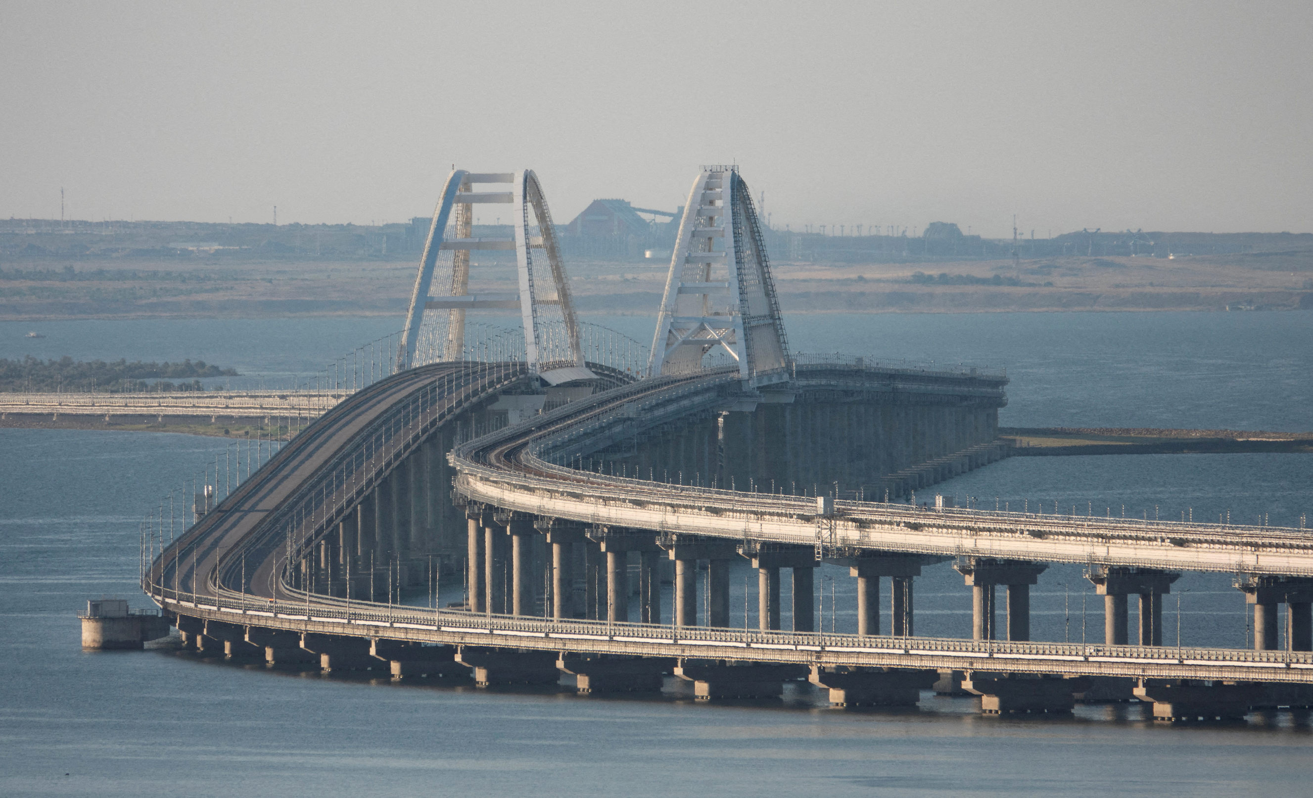 A view shows the Crimean bridge connecting the Russian mainland with the peninsula across the Kerch Strait, Crimea