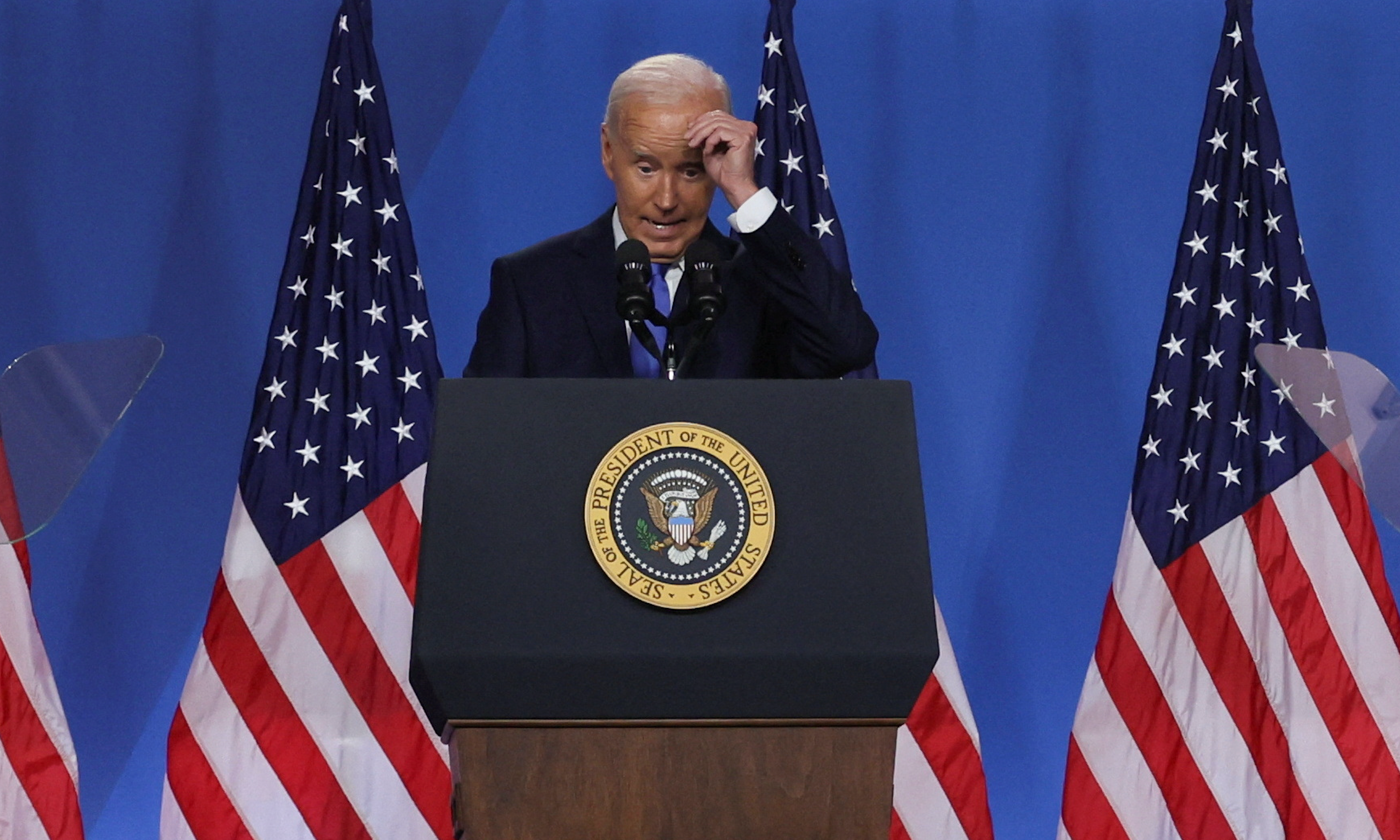 Dems press Biden more to drop out put after NATO gaffes draw mockery