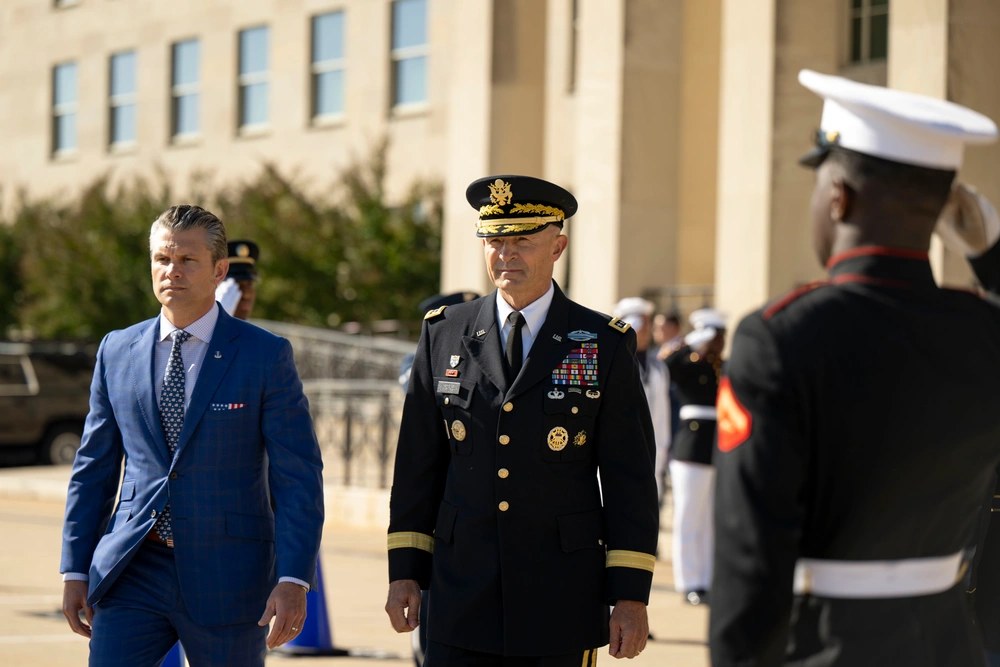 Defense Secretary Pete Hegseth and Army Chief of Staff Gen. Randy George attend the National POW/MIA Recognition Day Ceremony at the Pentagon, Sept. 19, 2025.