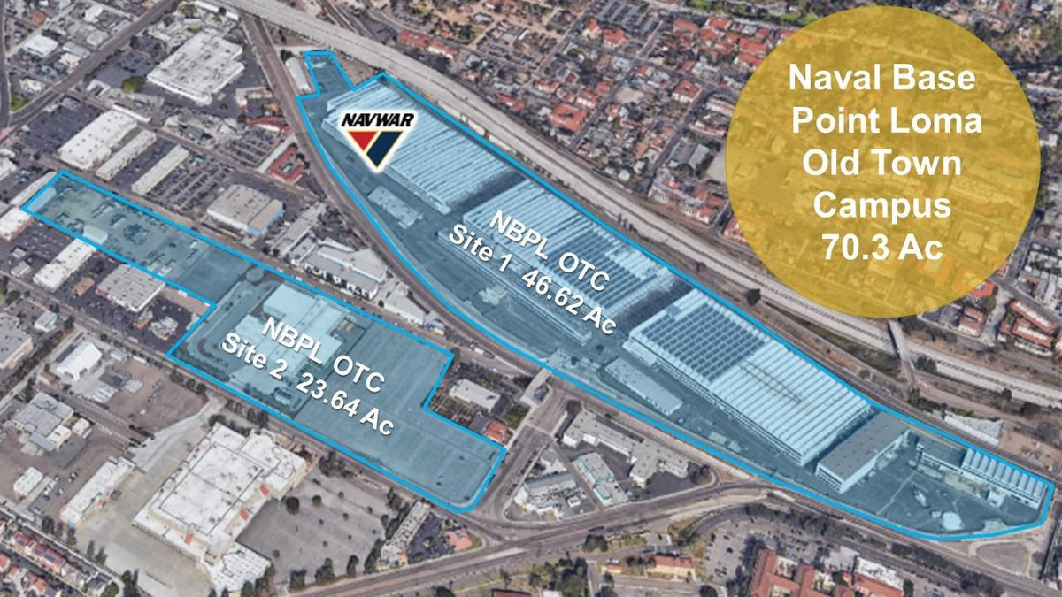 An aerial view shows the Navy's Naval Information Warfare Systems Command Old Town Campus in San Diego on July 1, 2020. A commercial data center is among the redevelopment options being considered for the 70-acre property, prompting calls from lawmakers