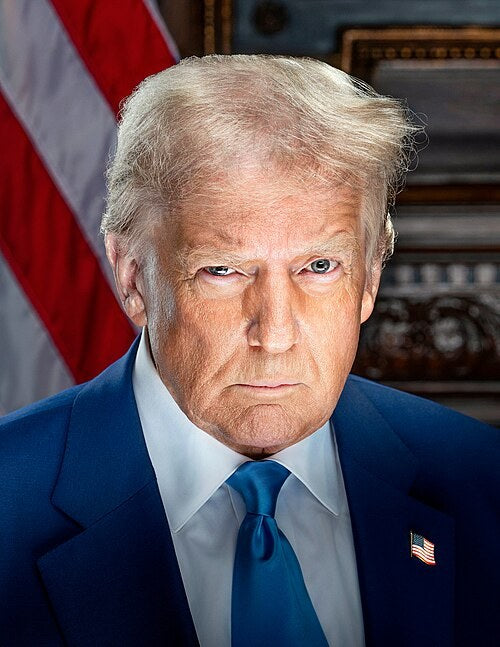 President Donald Trump, pictured in his official 2025 portrait, granted a full and unconditional pardon to Navy veteran Patrick “Tate” Adamiak, who had been serving a 20-year federal sentence in a machine-gun and destructive-device case. Photo by Daniel