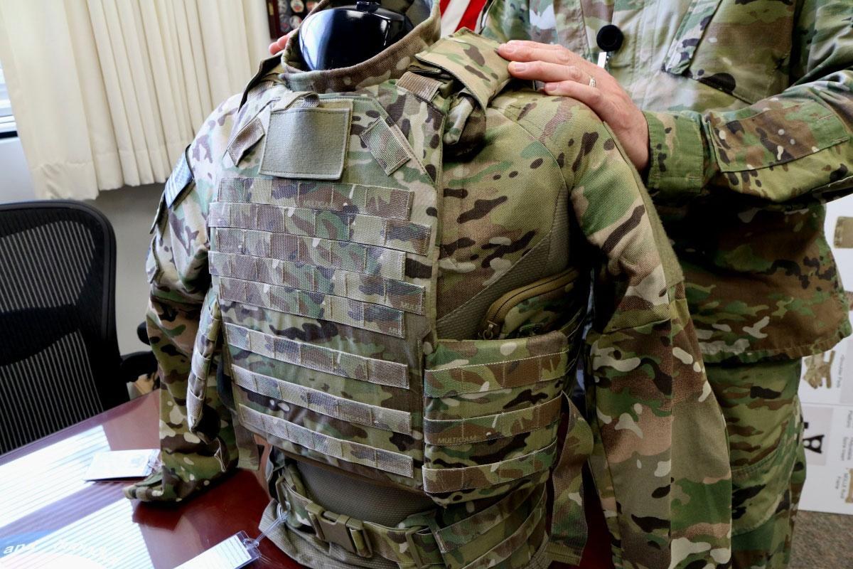 U.S. Army body armor and a physical training vest are displayed at Goodfellow Air Force Base, Texas, on August 2, 2022. A federal judge ruled on October 21, 2026, that body armor is protected under the Second Amendment, striking down New York's civilian