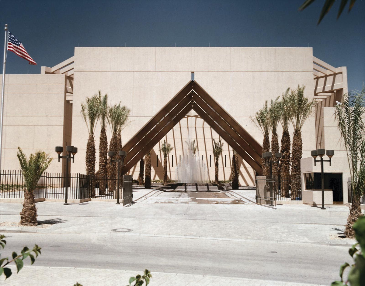 An archival photograph shows the U.S. Embassy chancery building in Riyadh, Saudi Arabia, in 1986. The State Department has ordered certain American government personnel and family members to depart Saudi Arabia amid growing regional security threats. An