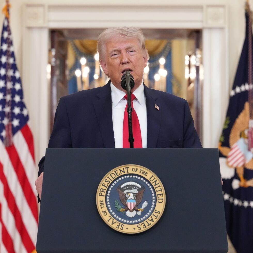 President Donald Trump speaks during an address to the nation on the ongoing conflict with Iran.