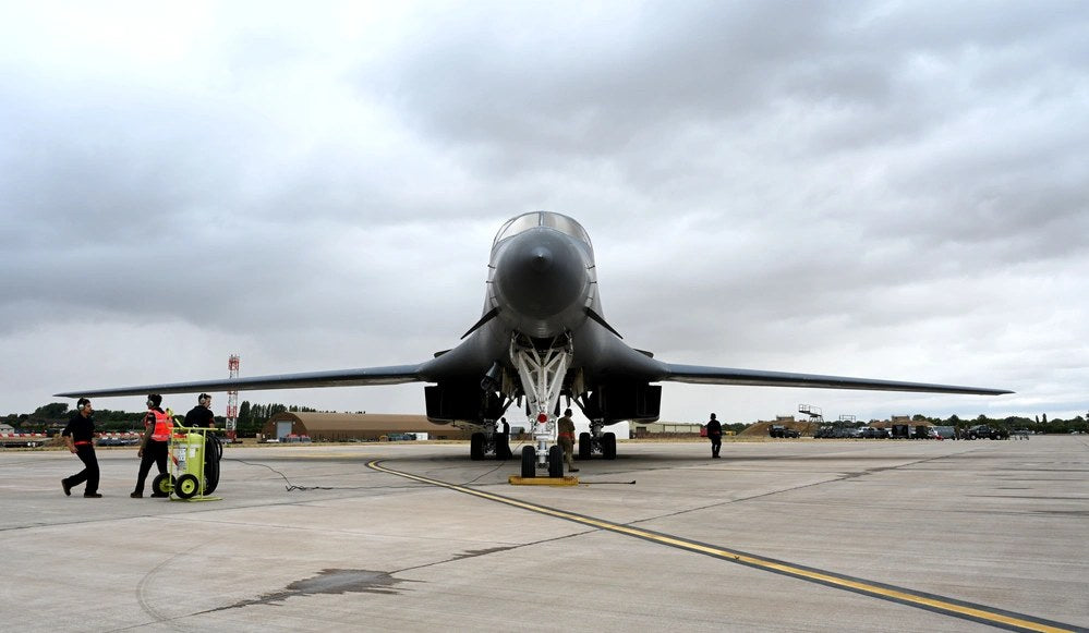 A U.S. Air Force B-1B Lancer sits at RAF Fairford, England, on July 15, 2025. In October 2026, the Pentagon withdrew American bombers from the base following a suspected security threat linked by British officials to Iran. U.S. Air Force photo by Tech.
