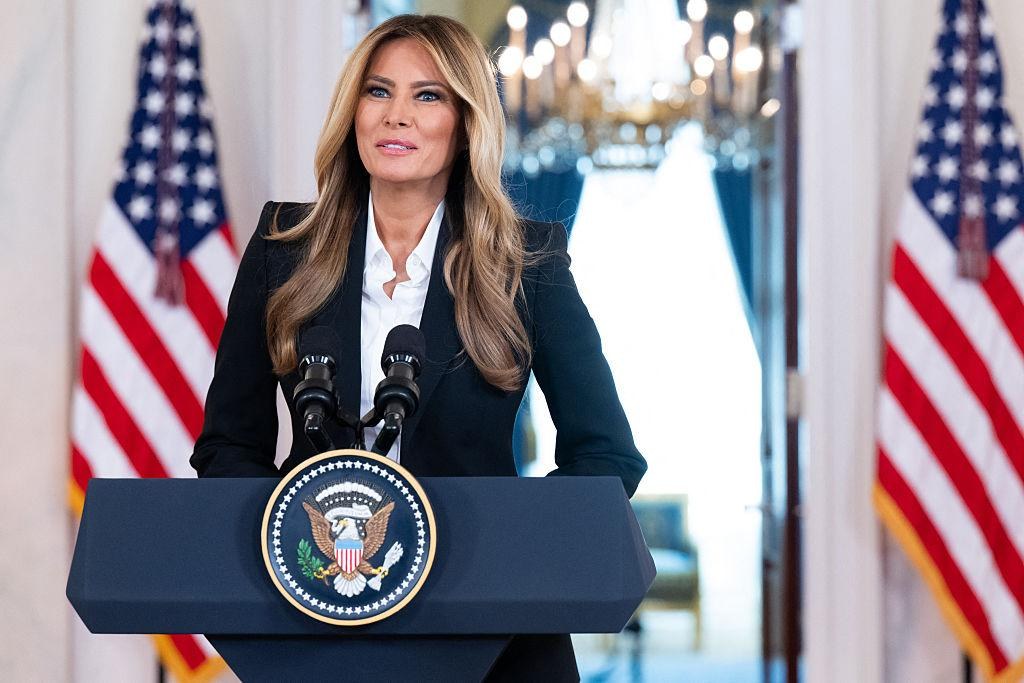 First Lady Melania Trump delivers remarks about efforts to reunite children separated by the Russia-Ukraine war at the White House on October 10, 2025. On October 27, 2026, a localized humanitarian ceasefire negotiated with her involvement began in