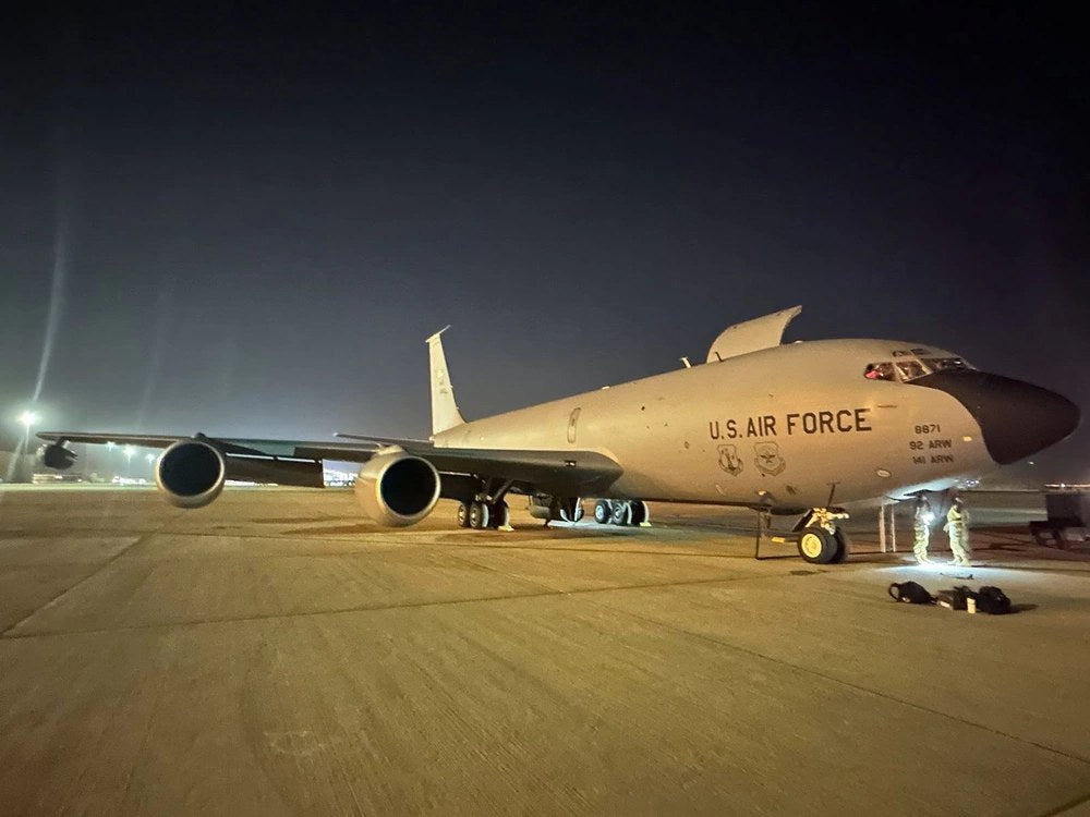A U.S. Air Force KC-135 Stratotanker sits on the tarmac at Prince Sultan Air Base, Saudi Arabia, in October 2023. A newly released watchdog report says five U.S. KC-135s were struck by Iranian munitions while on the ground in Saudi Arabia during the Iran