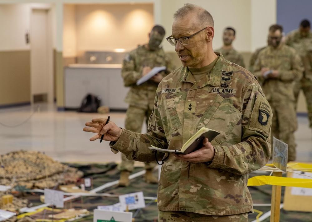 Then-Maj. Gen. Brett Sylvia, commanding general of the 101st Airborne Division, briefs soldiers during a large-scale air assault rehearsal at Fort Campbell, Kentucky, on April 22, 2024. Defense Secretary Pete Hegseth removed Sylvia from his Pentagon
